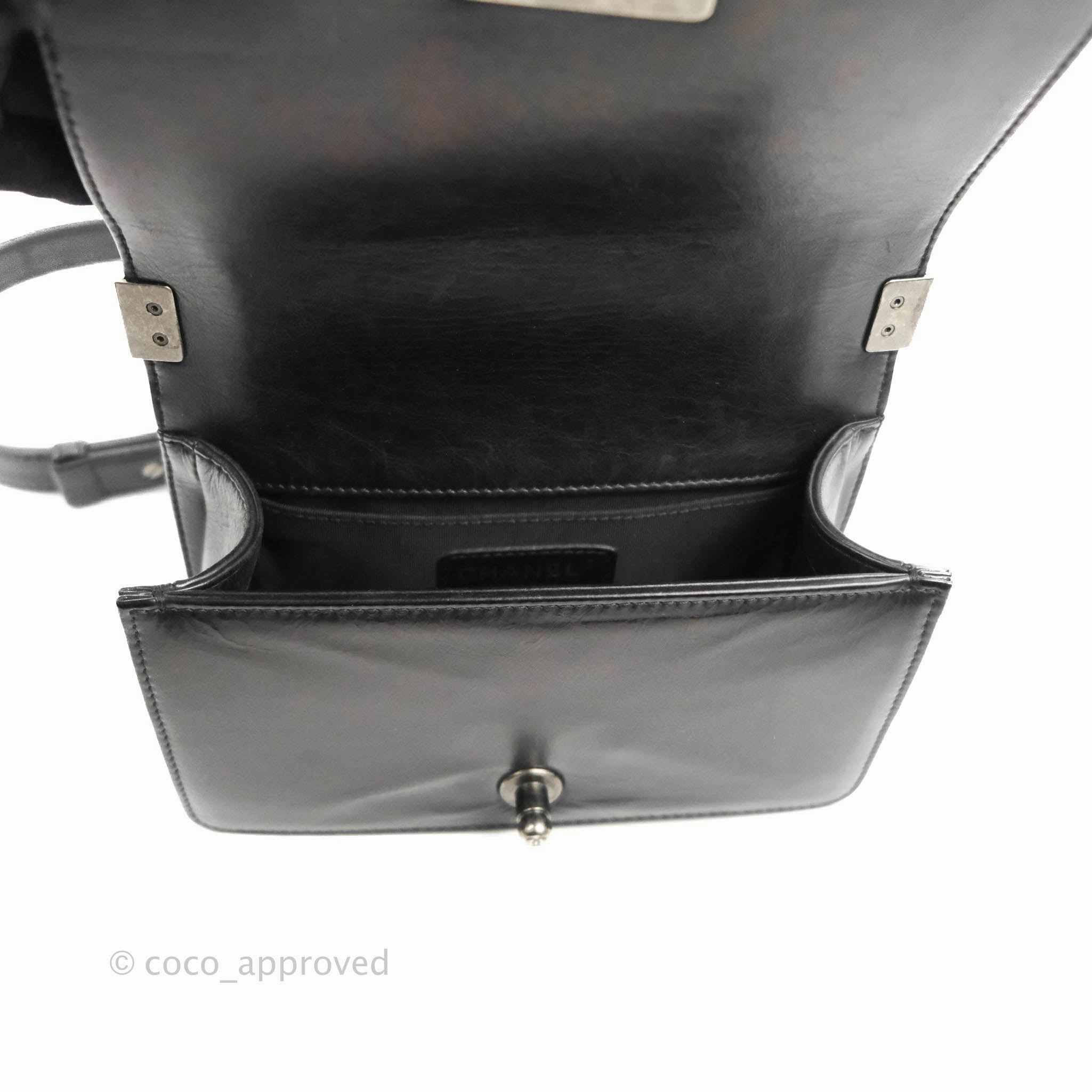 Chanel Small Boy Double Stitch Black Calfskin Ruthenium Hardware