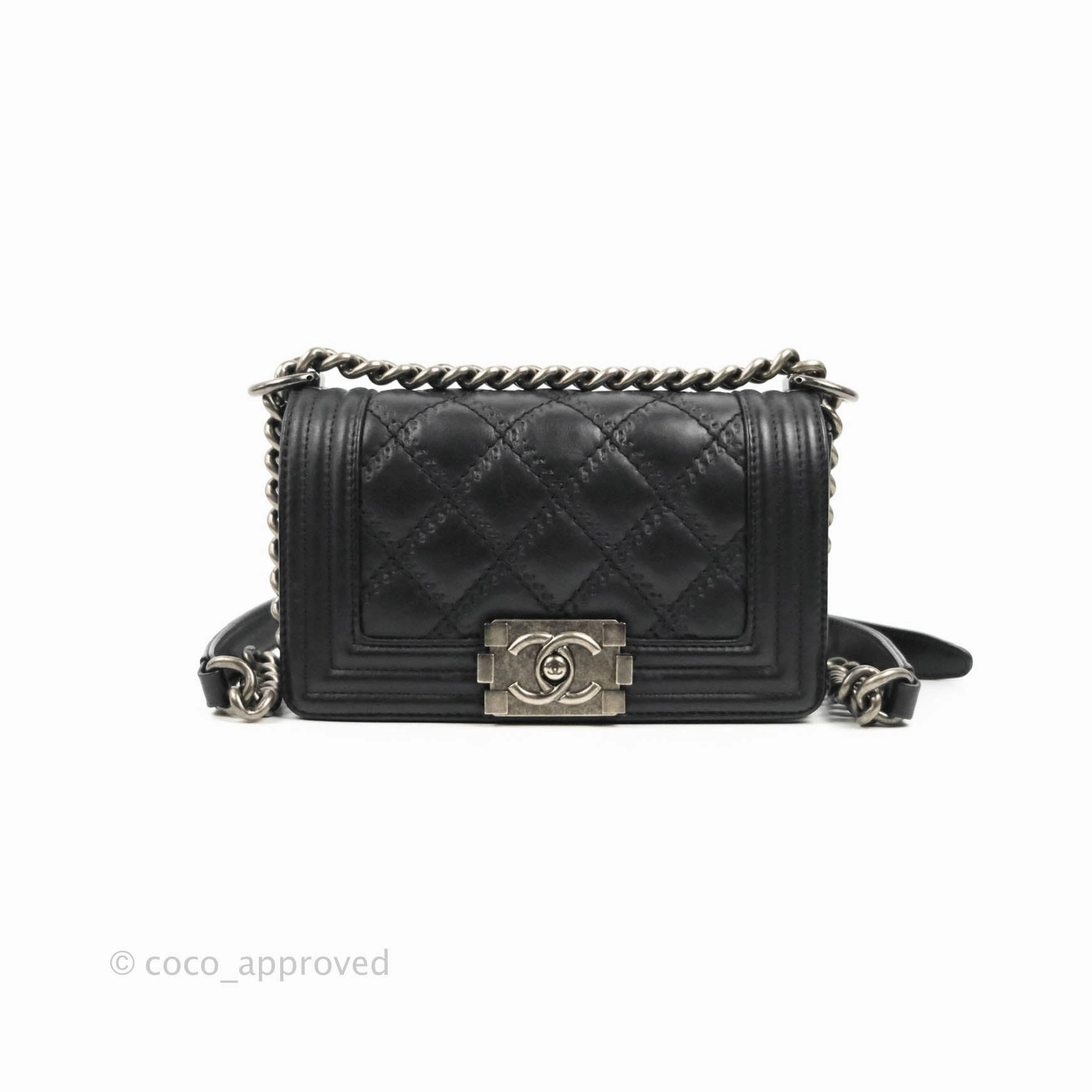 Chanel Small Boy Double Stitch Black Calfskin Ruthenium Hardware