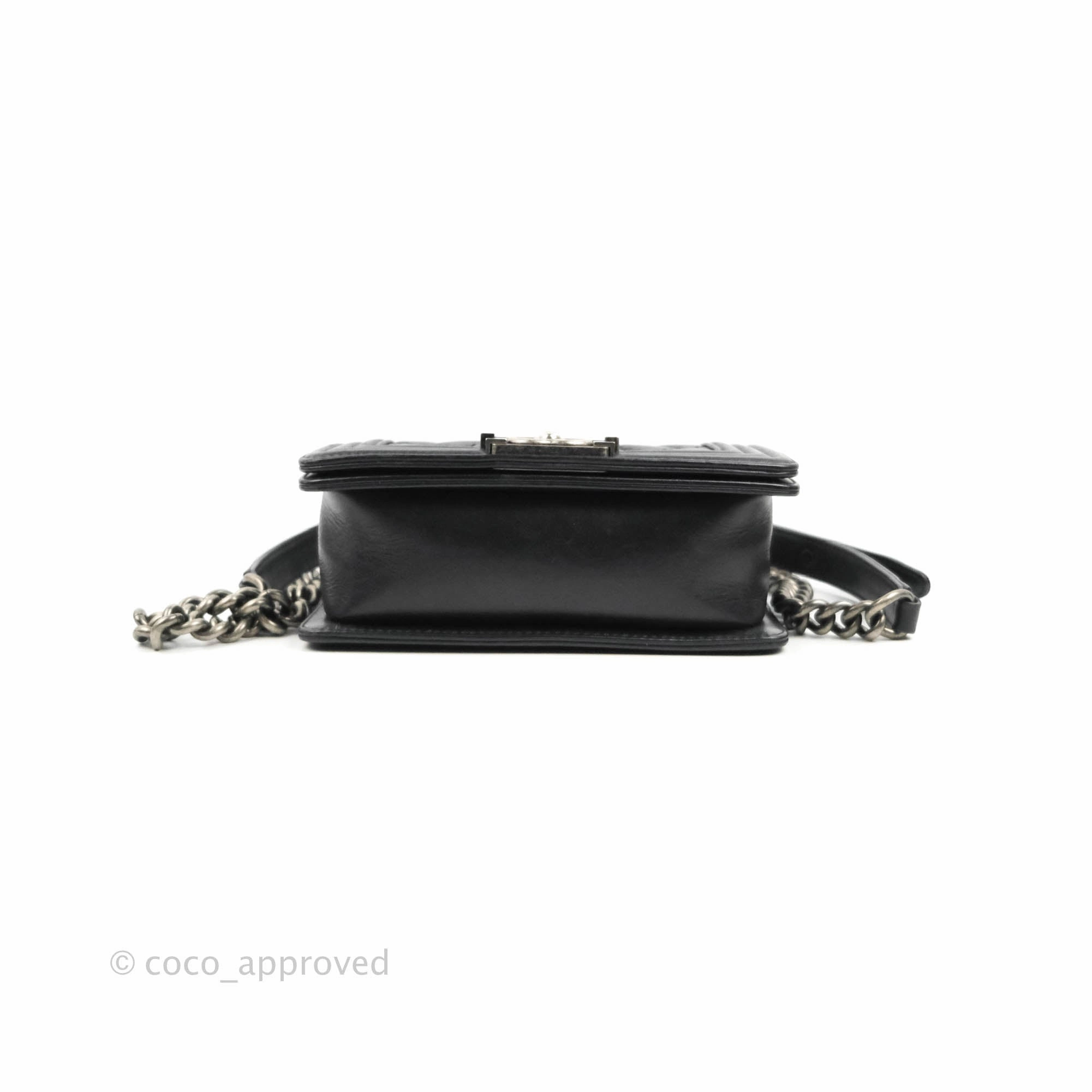 Chanel Small Boy Double Stitch Black Calfskin Ruthenium Hardware