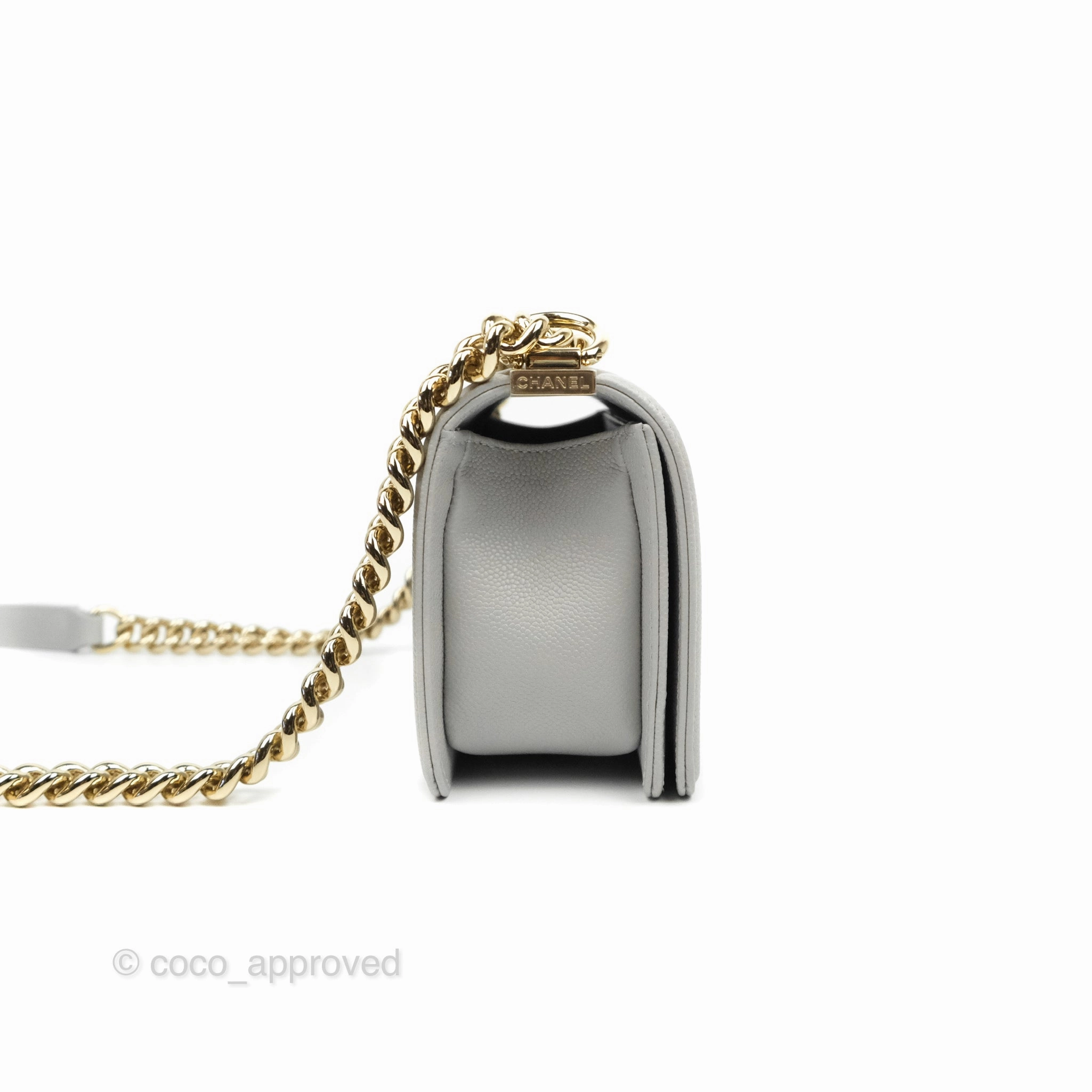 Chanel Small Boy Grey Caviar Gold Hardware