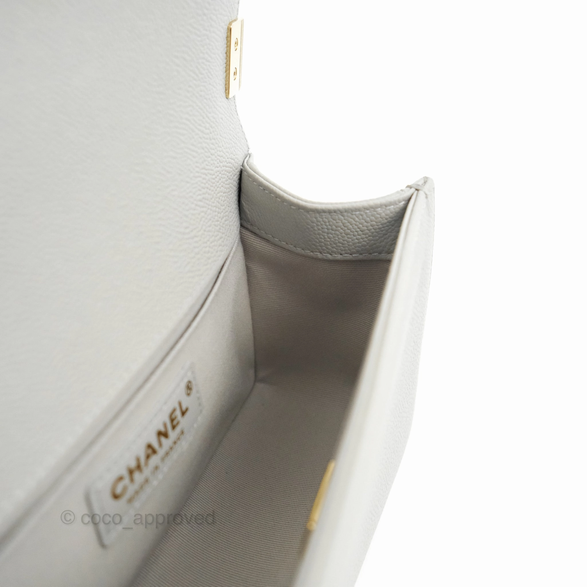 Chanel Small Boy Grey Caviar Gold Hardware