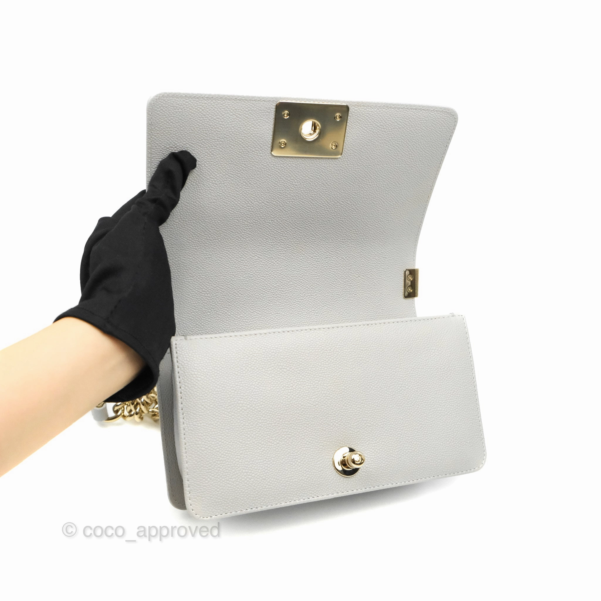Chanel Small Boy Grey Caviar Gold Hardware