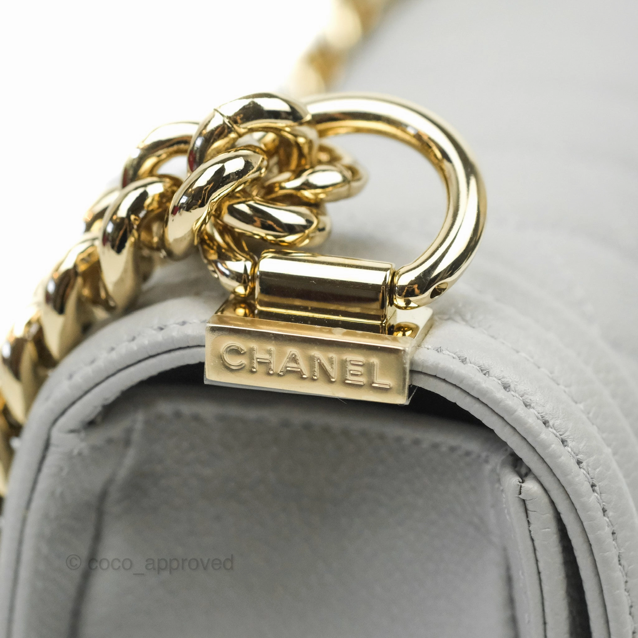 Chanel Small Boy Grey Caviar Gold Hardware