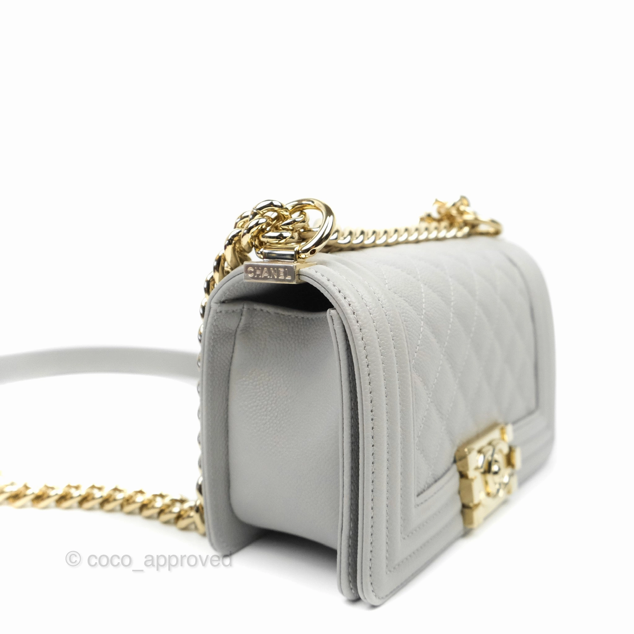 Chanel Small Boy Grey Caviar Gold Hardware