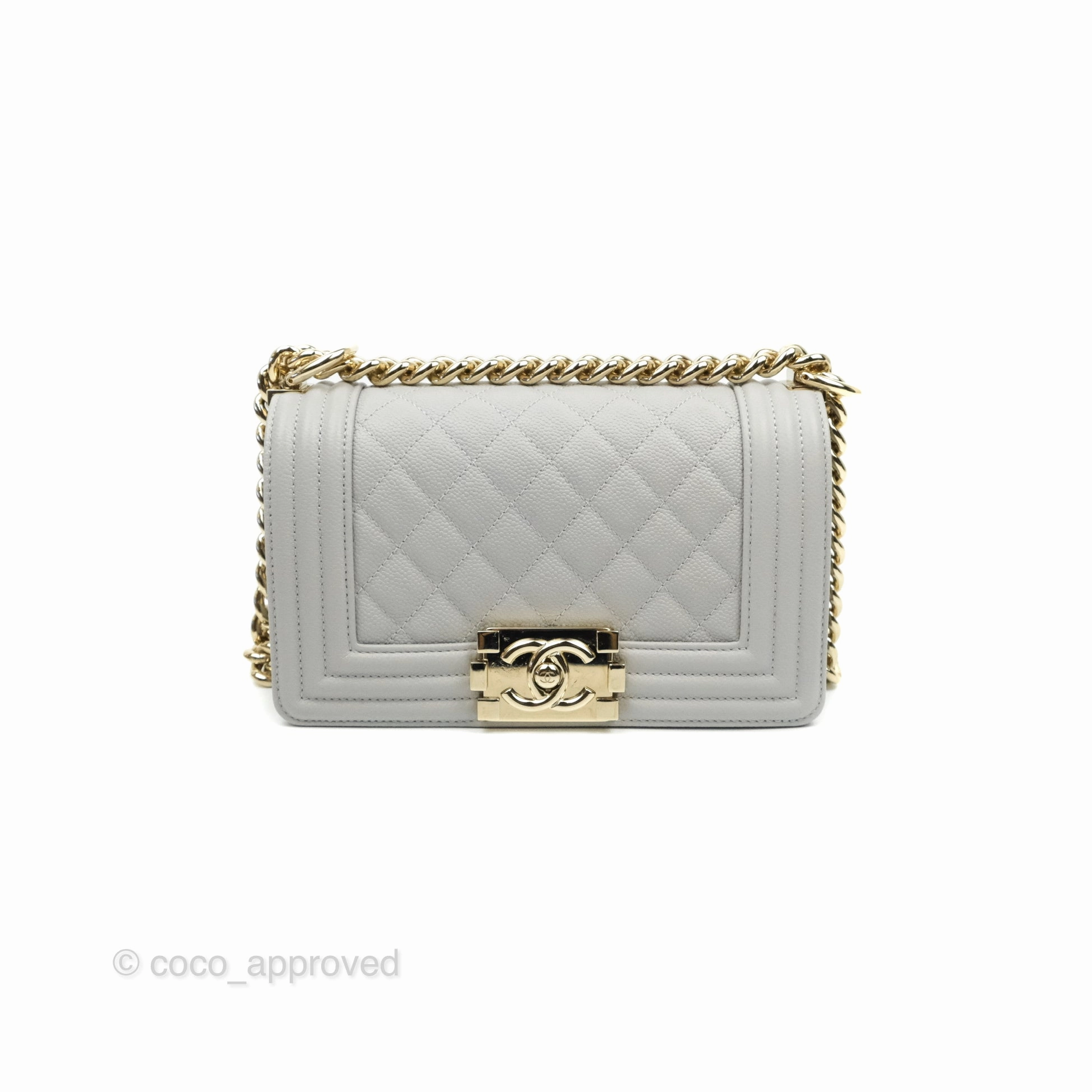 Chanel Small Boy Grey Caviar Gold Hardware