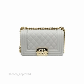 Chanel Small Boy Grey Caviar Gold Hardware