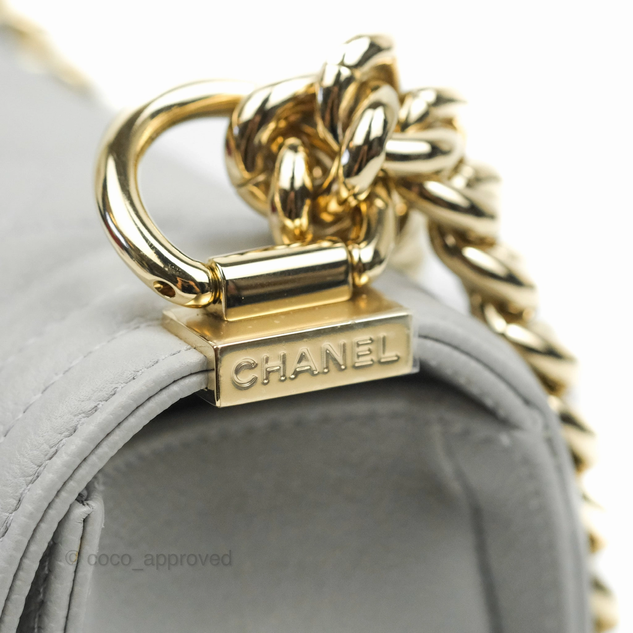 Chanel Small Boy Grey Caviar Gold Hardware