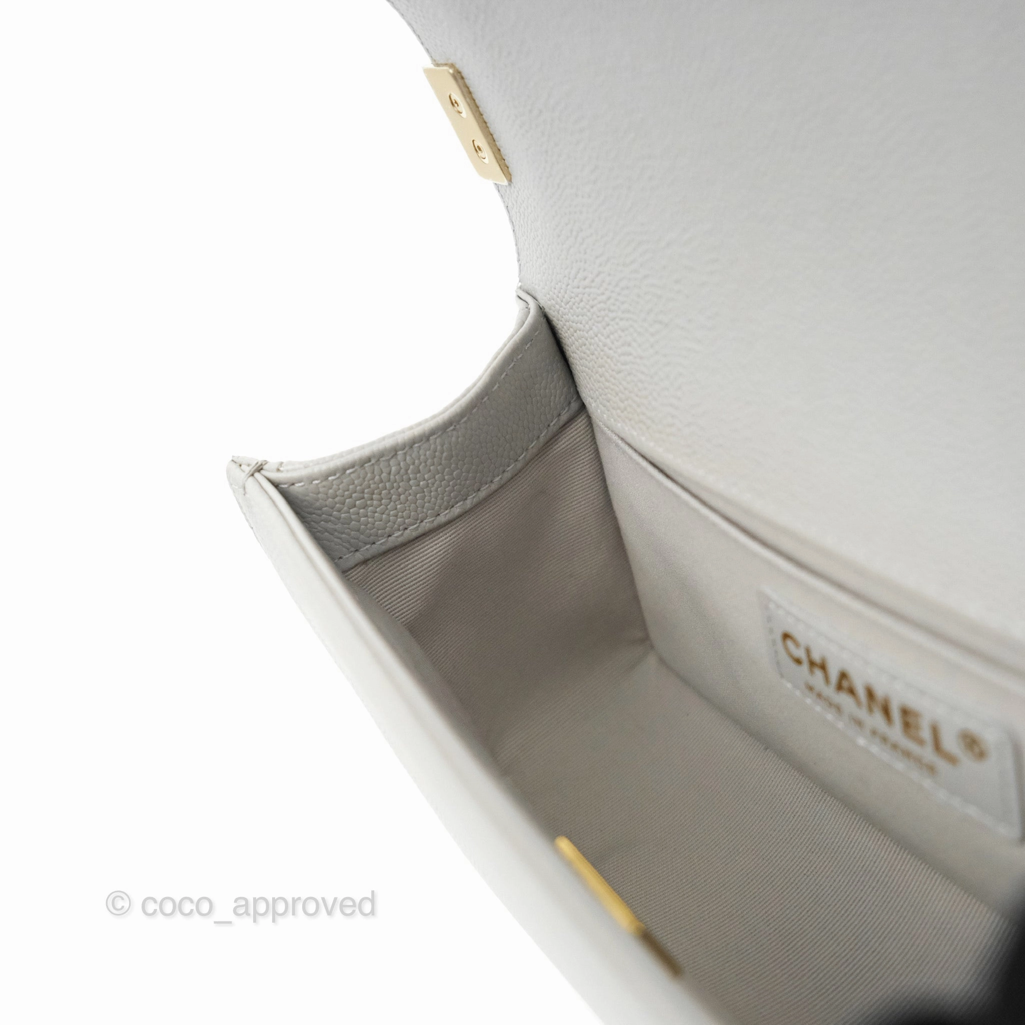 Chanel Small Boy Grey Caviar Gold Hardware