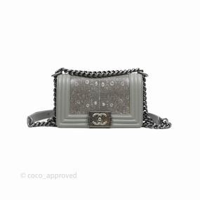 Chanel Small Boy Quilted Bag Grey Lizard Calfskin Ruthenium Hardware