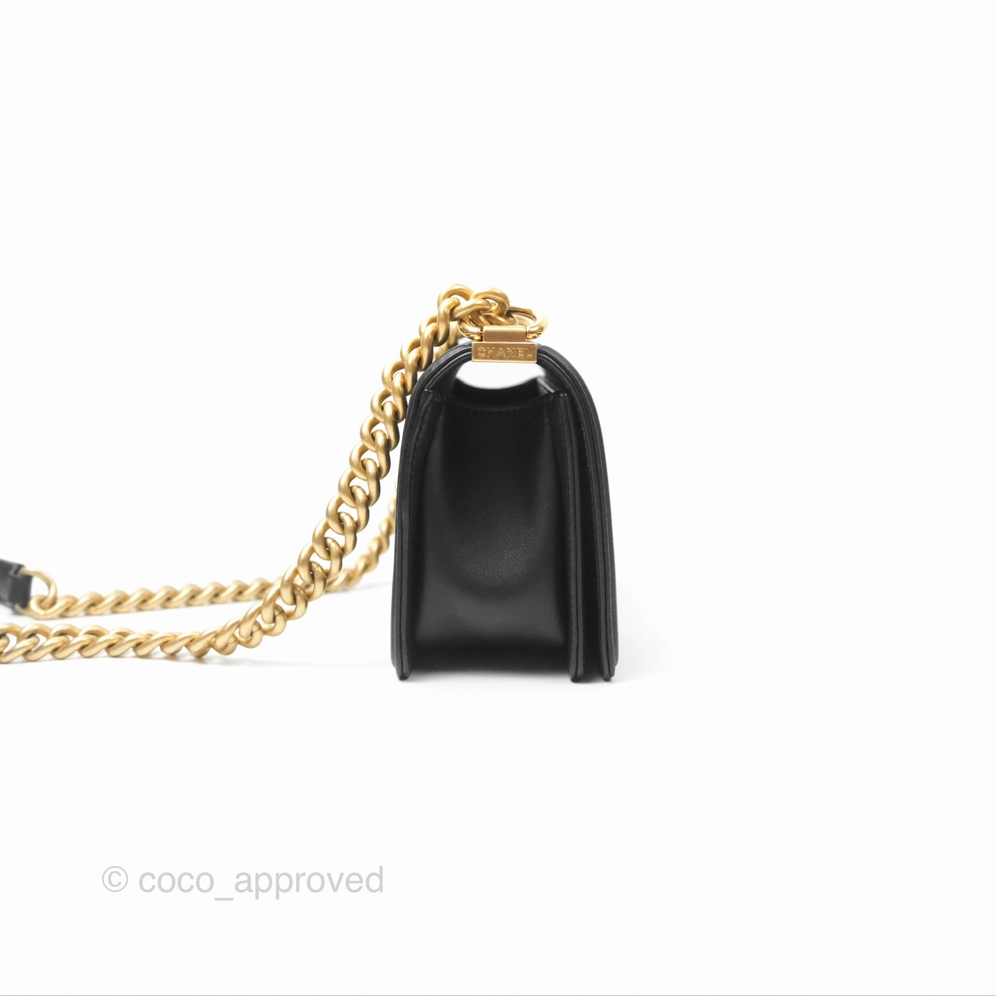 Chanel Small Boy Quilted Black Calfskin Aged Gold Hardware