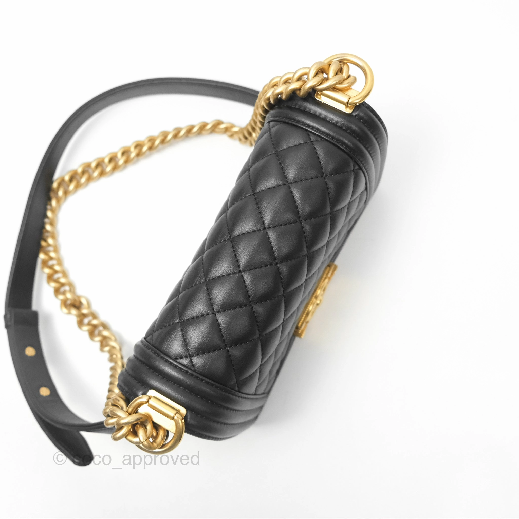 Chanel Small Boy Quilted Black Calfskin Aged Gold Hardware