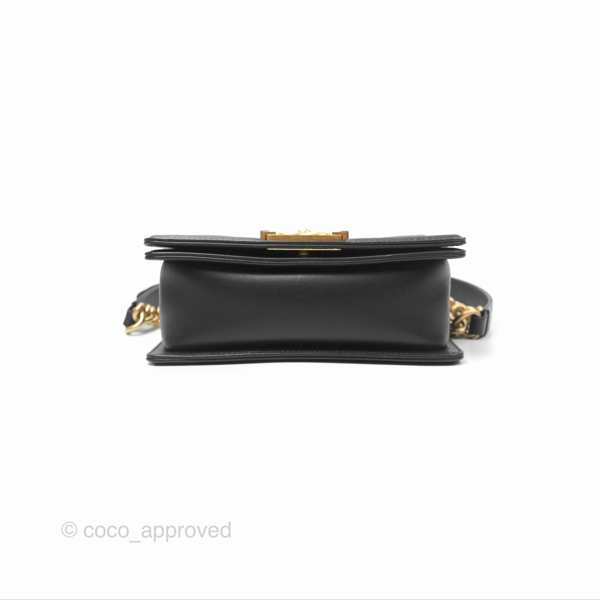Chanel Small Boy Quilted Black Calfskin Aged Gold Hardware