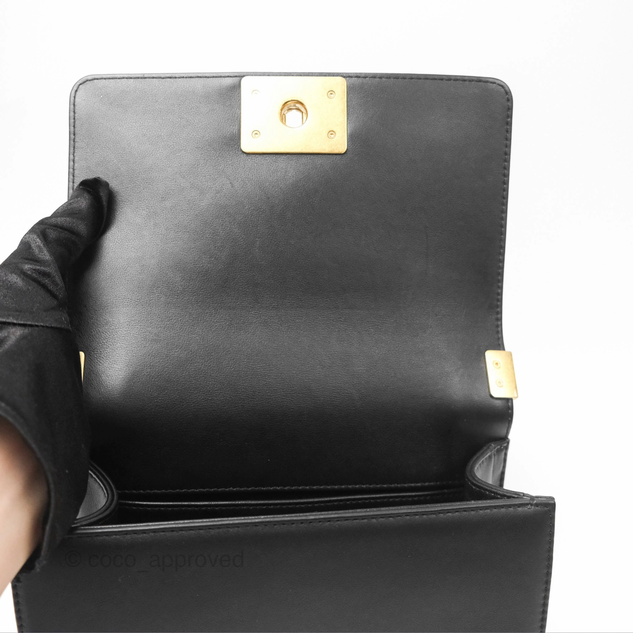 Chanel Small Boy Quilted Black Calfskin Aged Gold Hardware