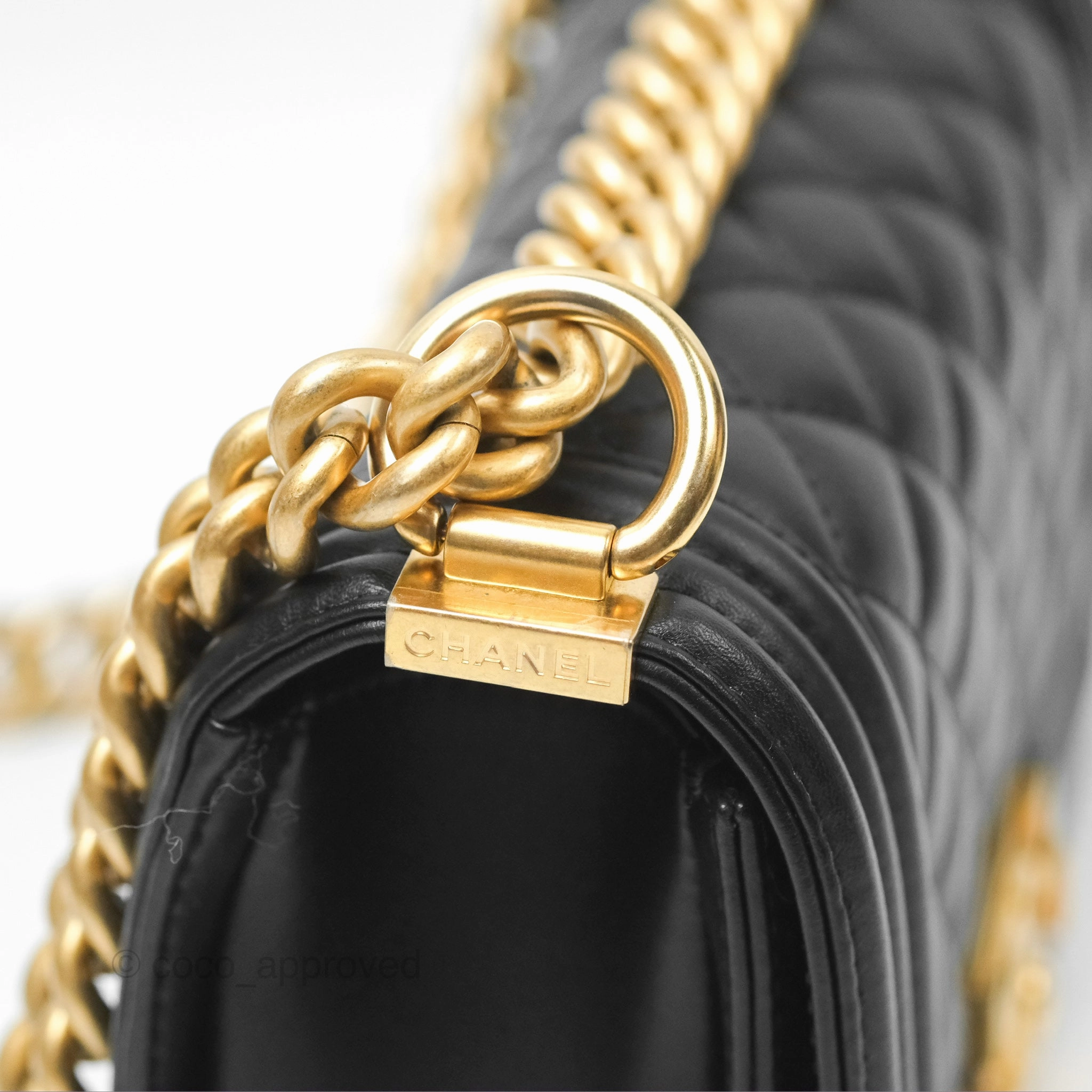 Chanel Small Boy Quilted Black Calfskin Aged Gold Hardware