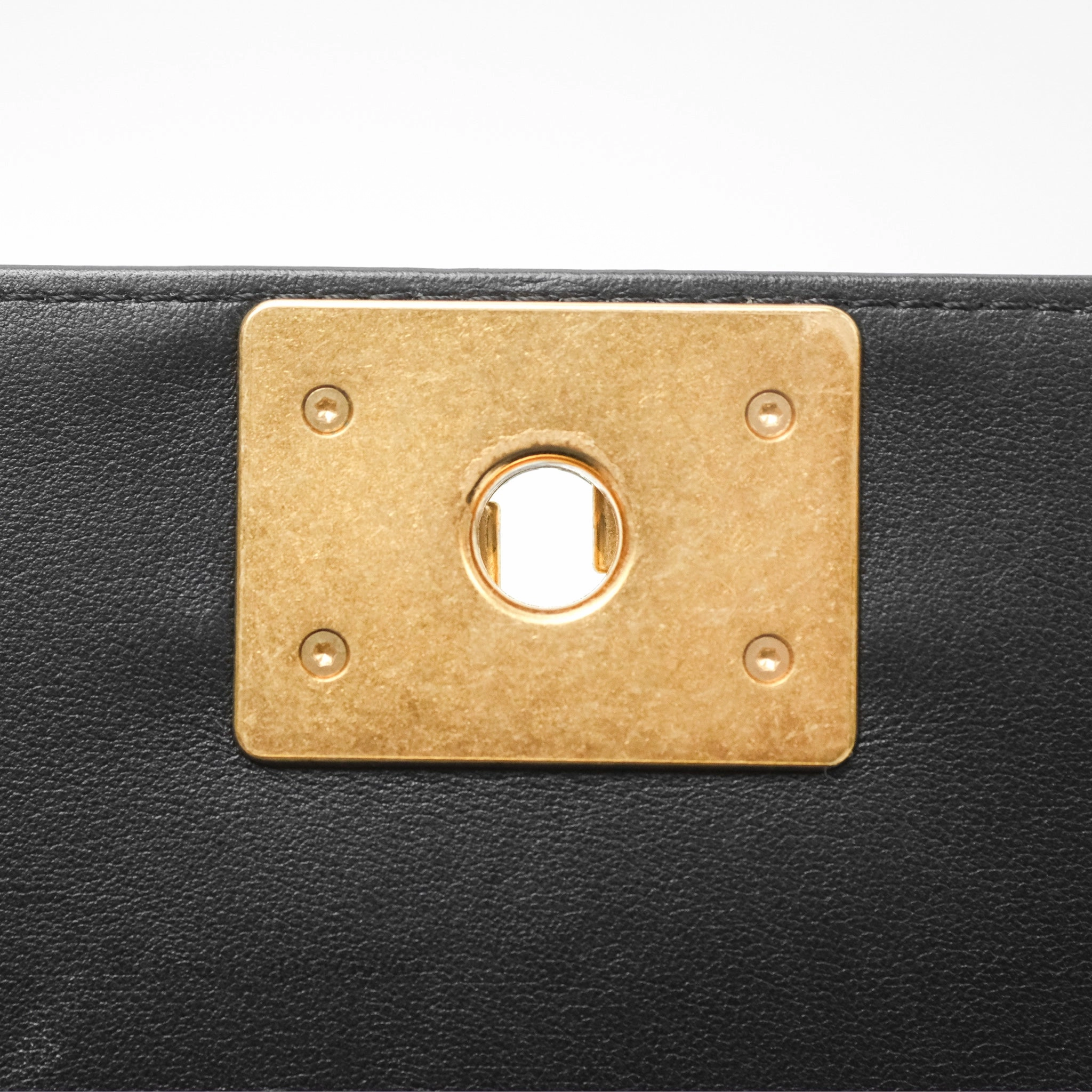 Chanel Small Boy Quilted Black Calfskin Aged Gold Hardware