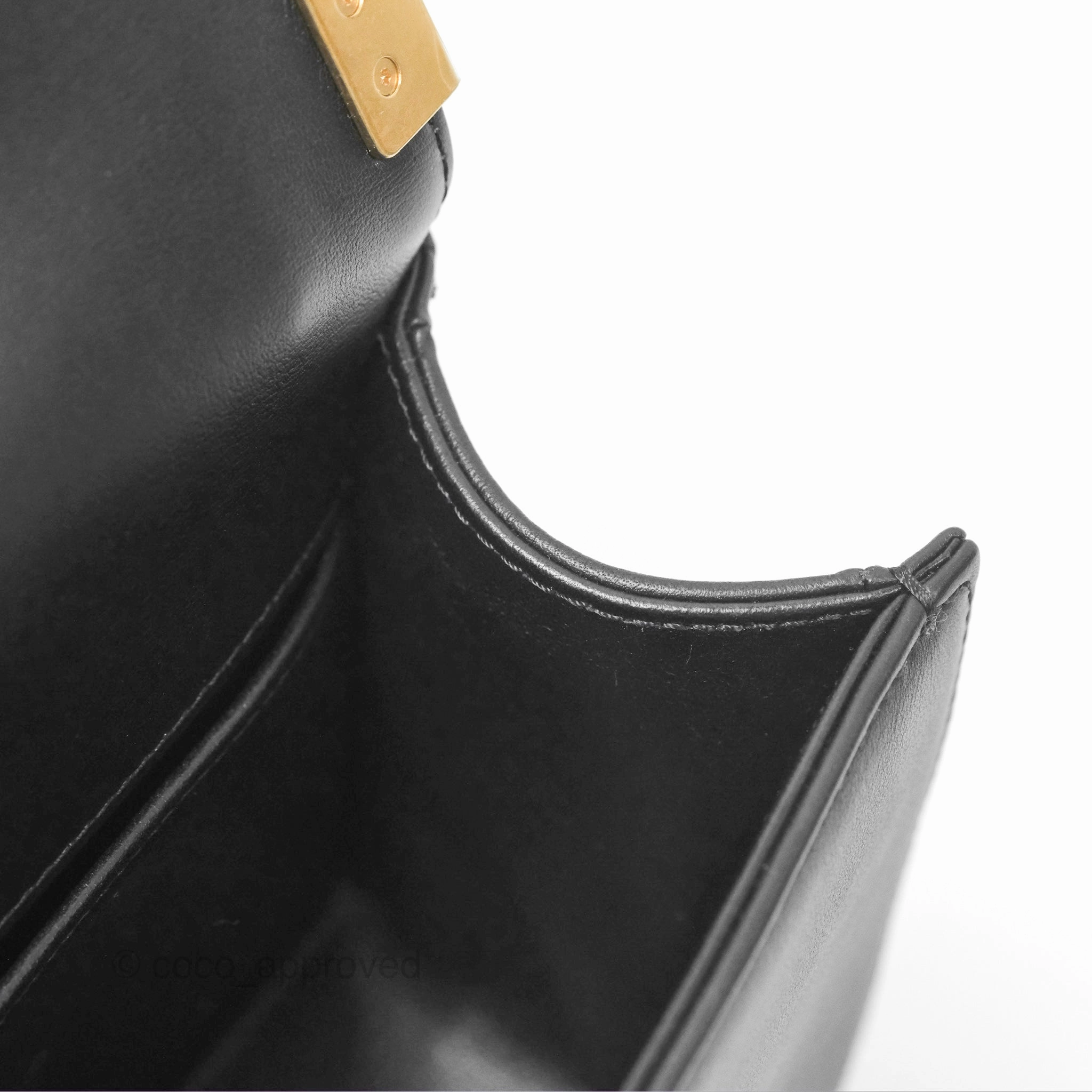 Chanel Small Boy Quilted Black Calfskin Aged Gold Hardware