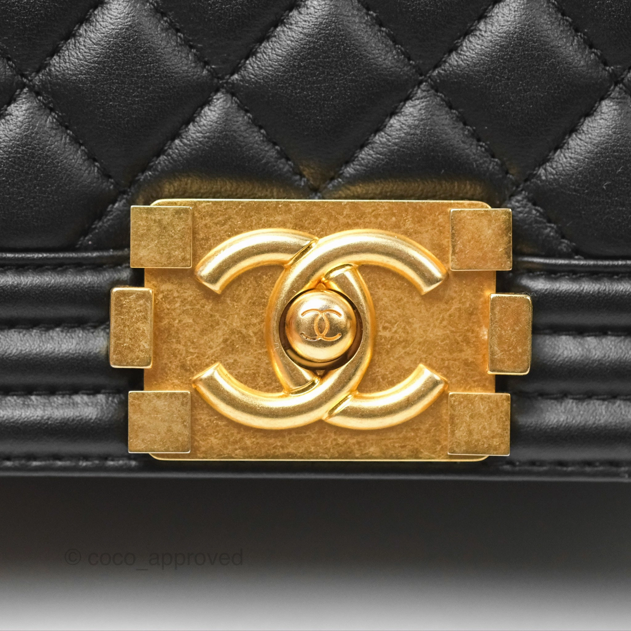 Chanel Small Boy Quilted Black Calfskin Aged Gold Hardware