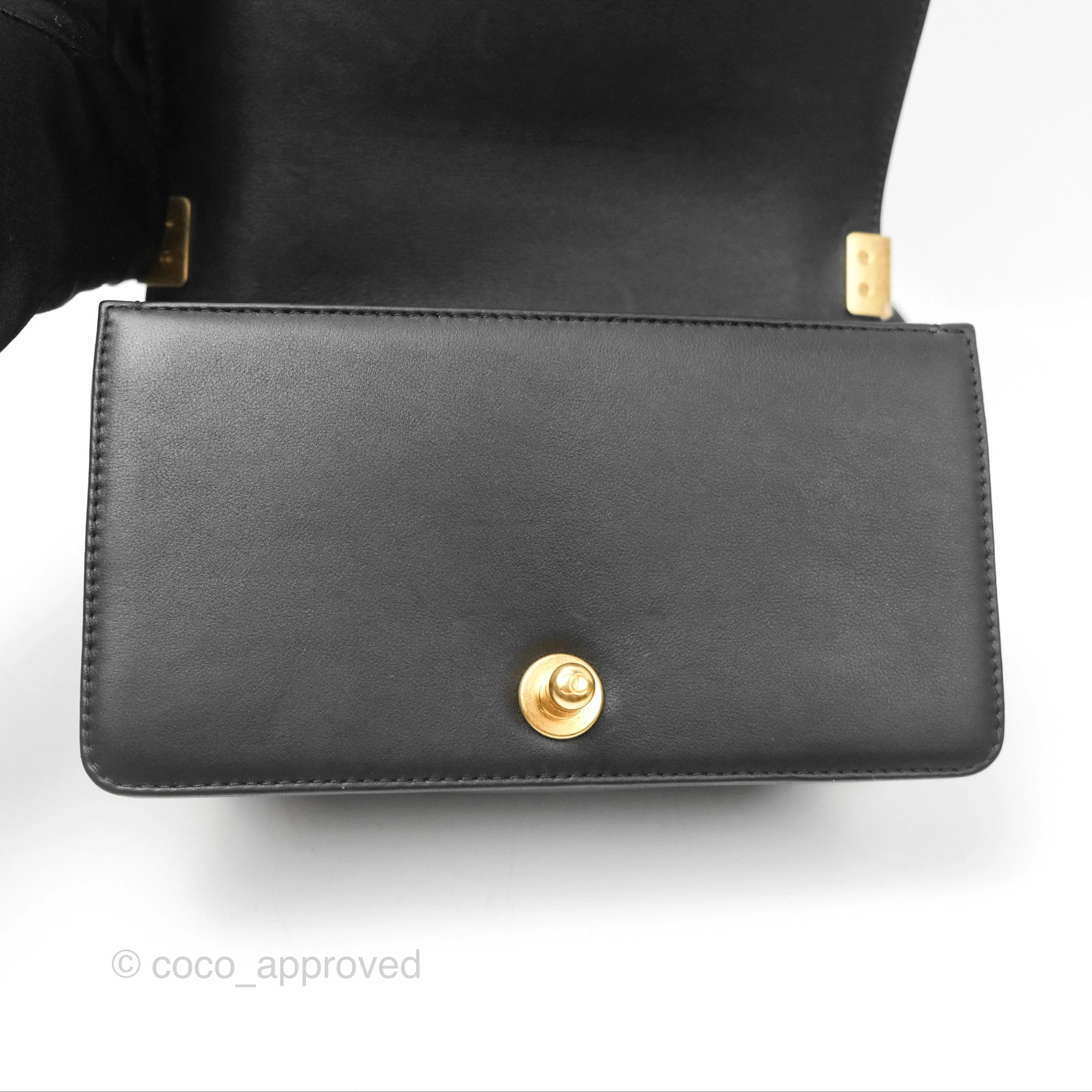 Chanel Small Boy Quilted Black Calfskin Aged Gold Hardware
