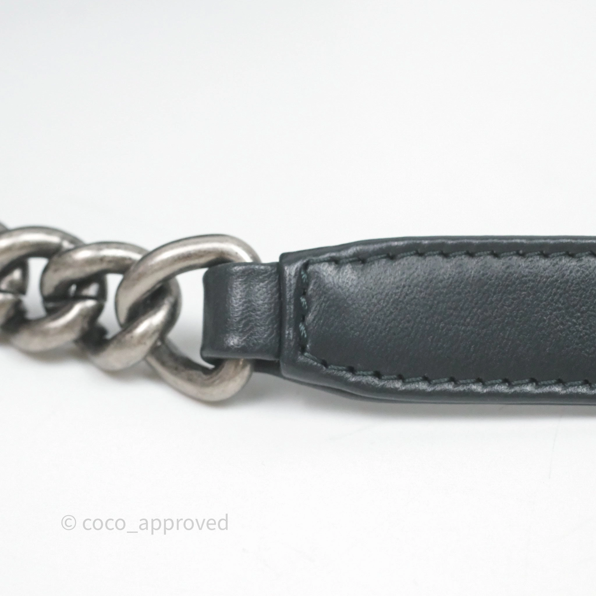 Chanel Small Boy Quilted Dark Green Velvet Ruthenium Hardware
