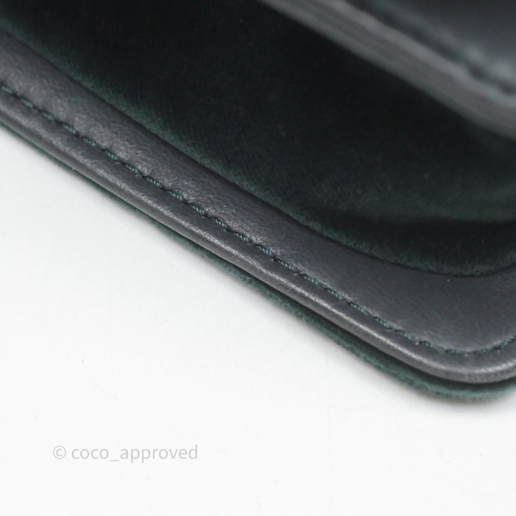 Chanel Small Boy Quilted Dark Green Velvet Ruthenium Hardware