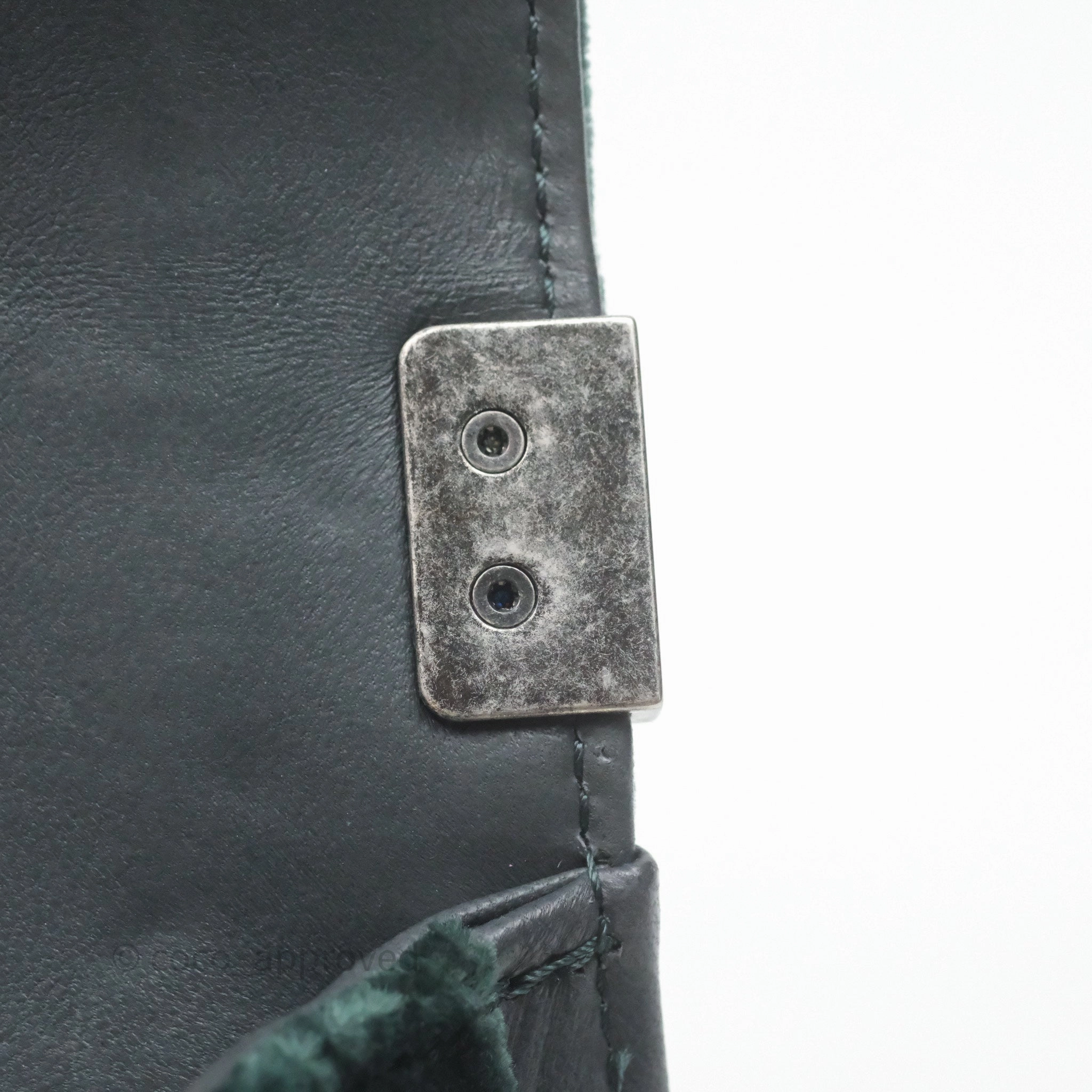 Chanel Small Boy Quilted Dark Green Velvet Ruthenium Hardware