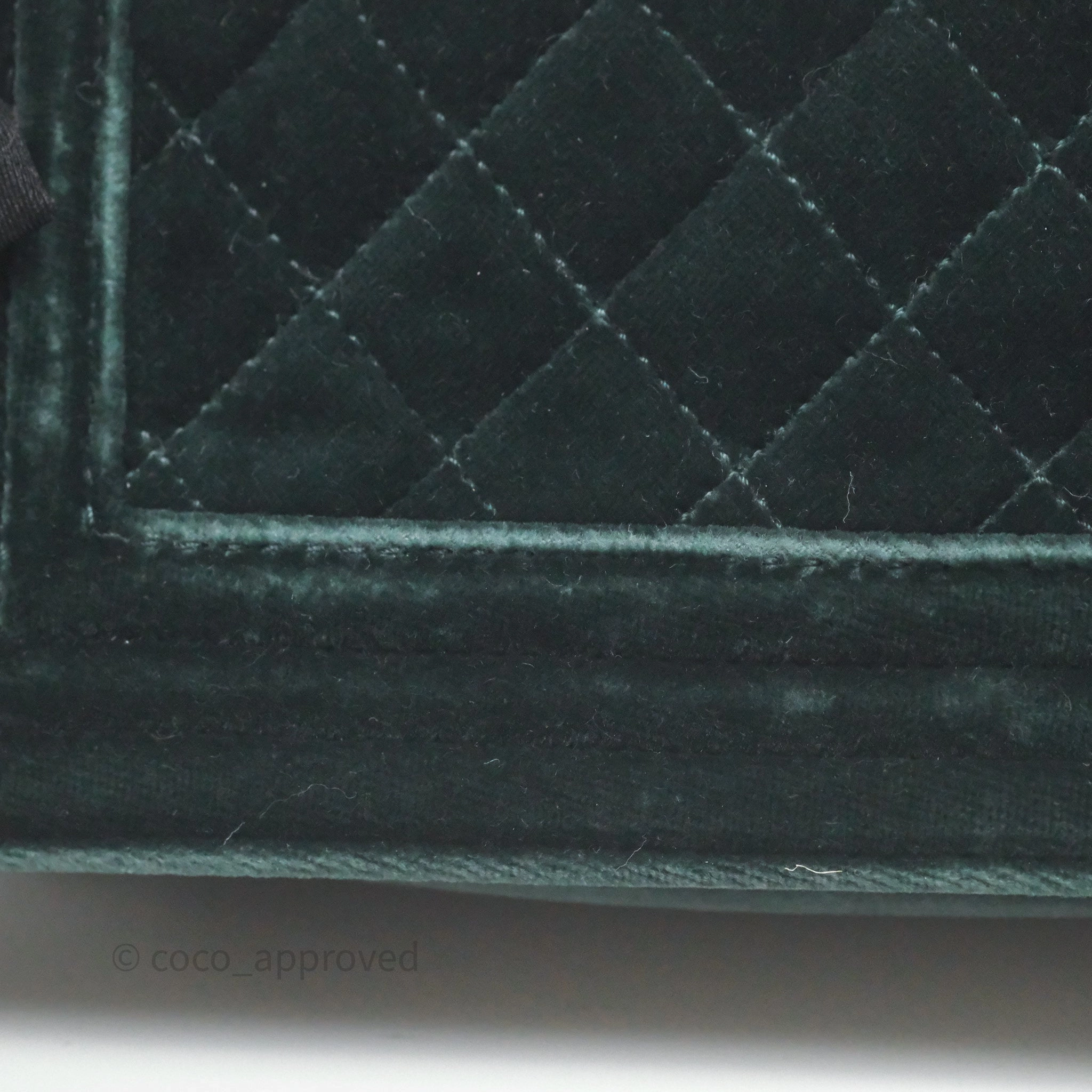 Chanel Small Boy Quilted Dark Green Velvet Ruthenium Hardware