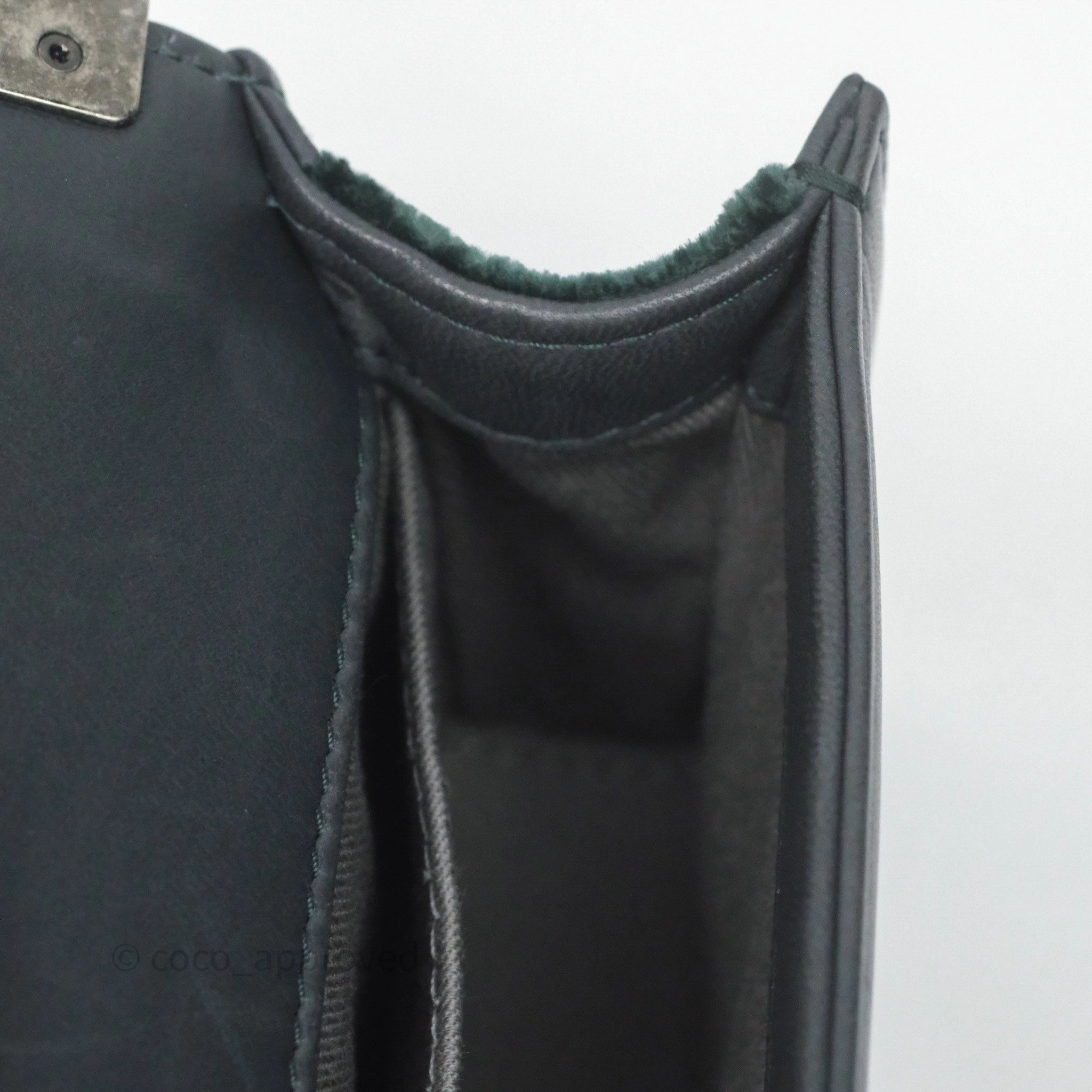Chanel Small Boy Quilted Dark Green Velvet Ruthenium Hardware