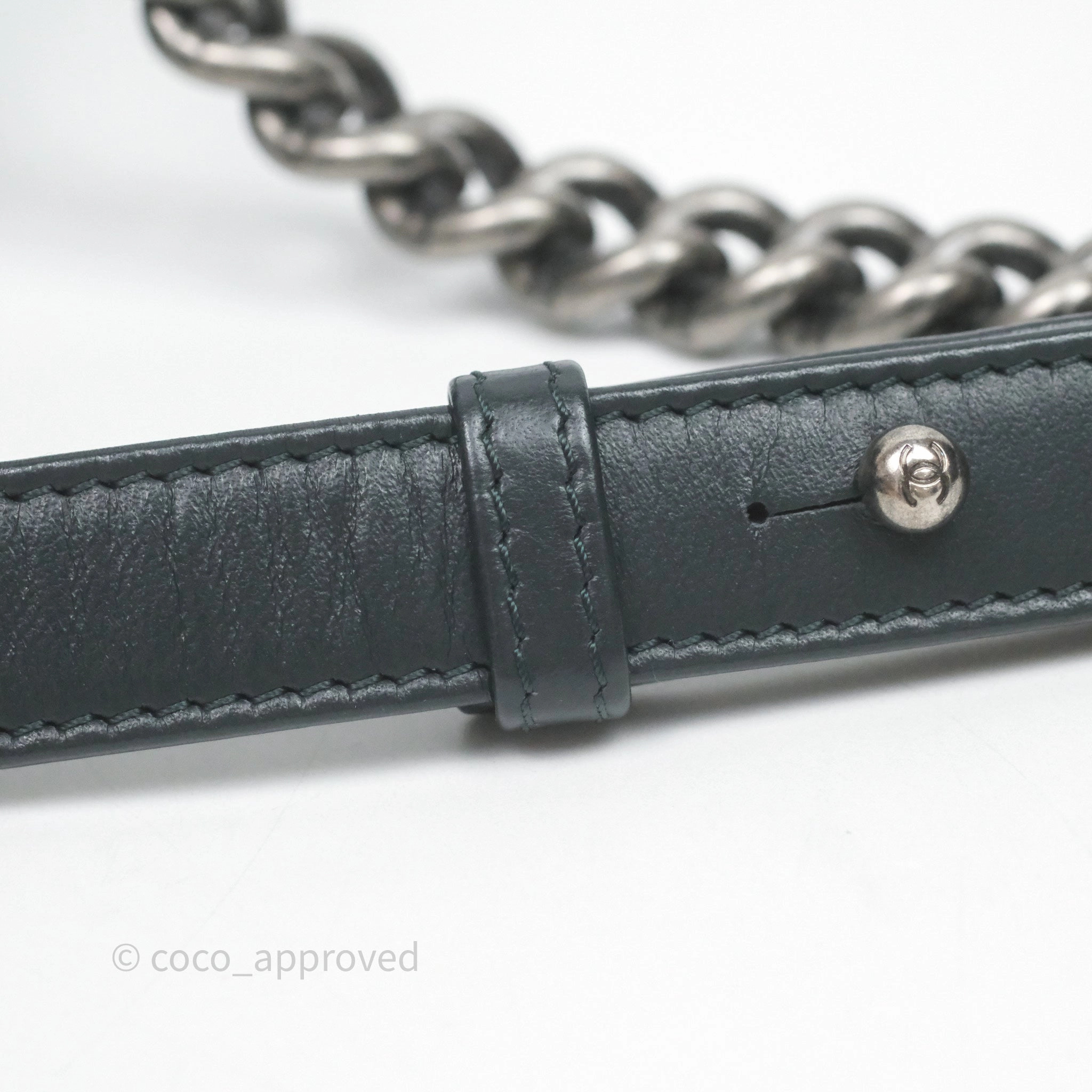 Chanel Small Boy Quilted Dark Green Velvet Ruthenium Hardware