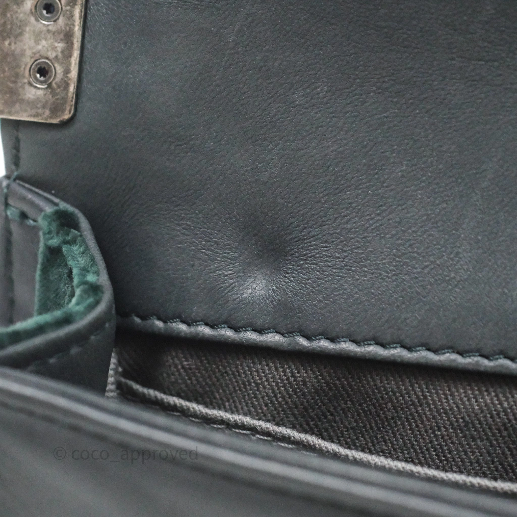 Chanel Small Boy Quilted Dark Green Velvet Ruthenium Hardware