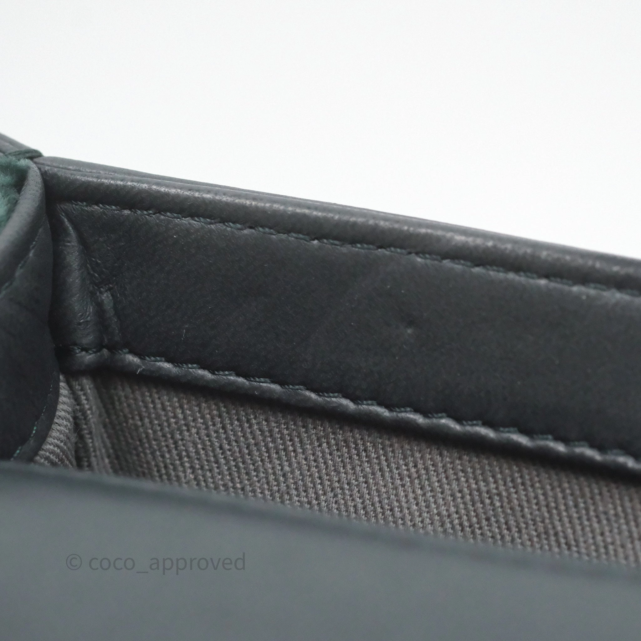 Chanel Small Boy Quilted Dark Green Velvet Ruthenium Hardware