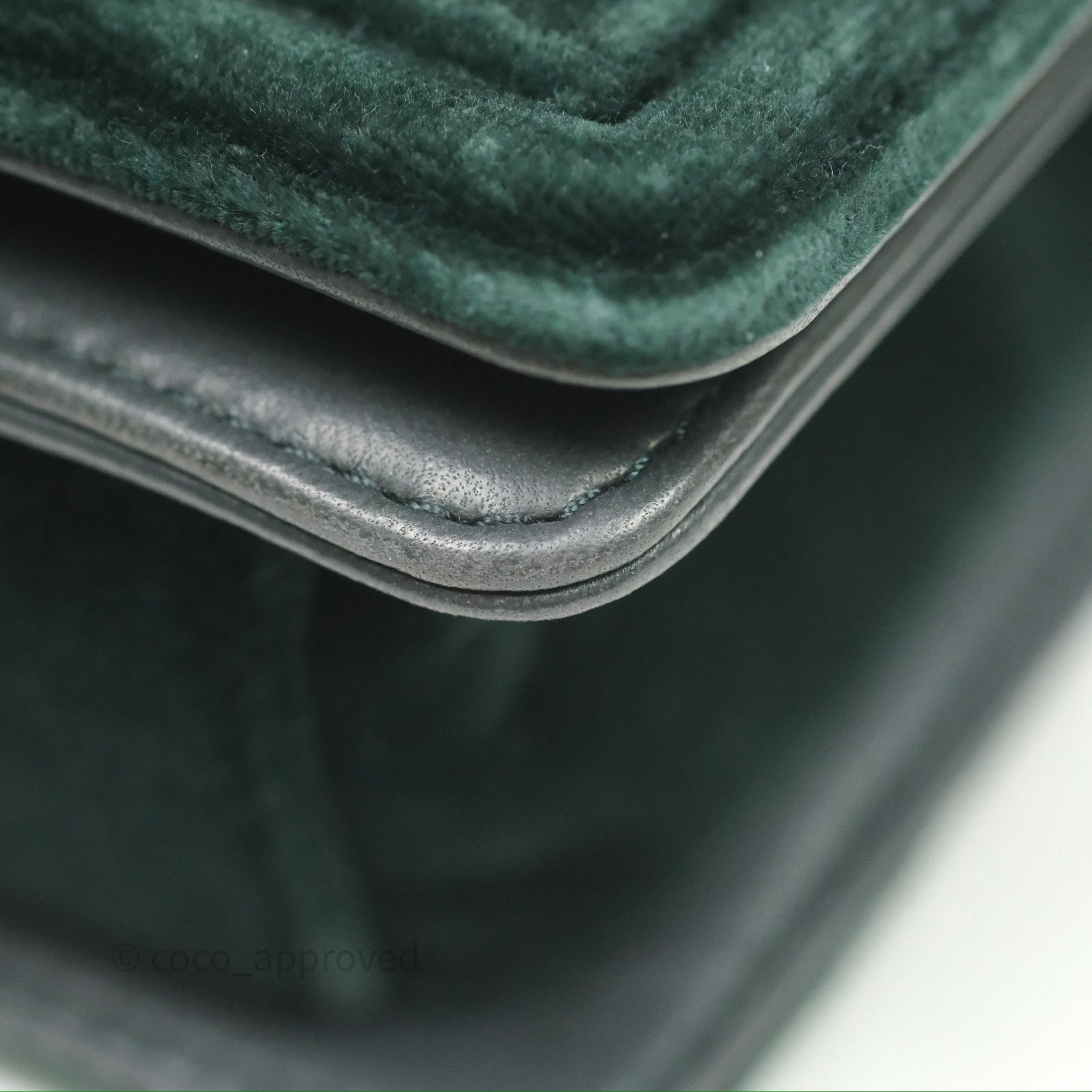 Chanel Small Boy Quilted Dark Green Velvet Ruthenium Hardware