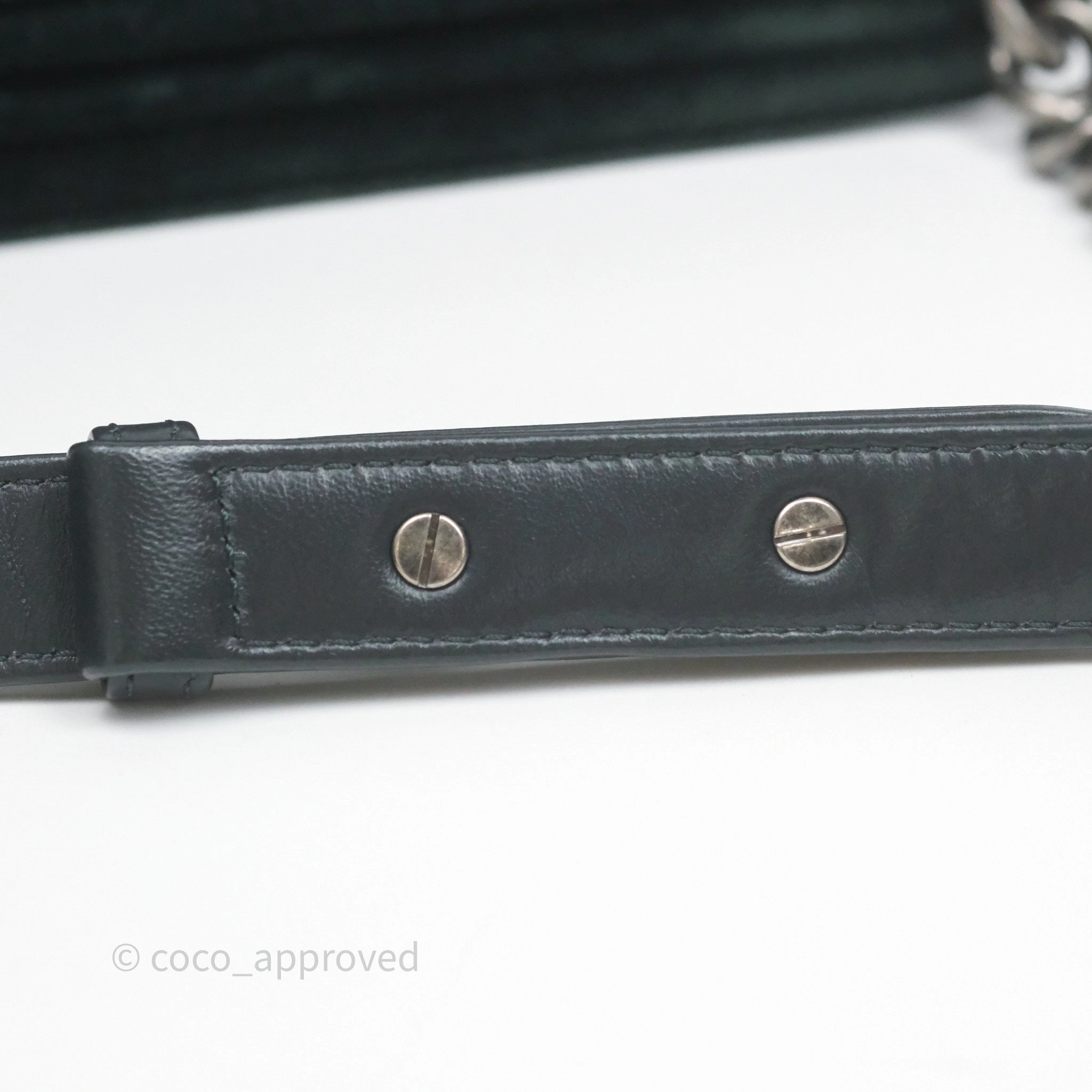 Chanel Small Boy Quilted Dark Green Velvet Ruthenium Hardware