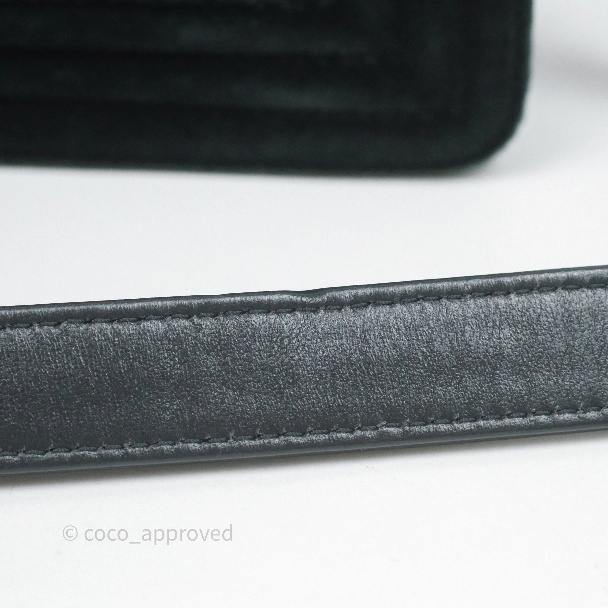 Chanel Small Boy Quilted Dark Green Velvet Ruthenium Hardware