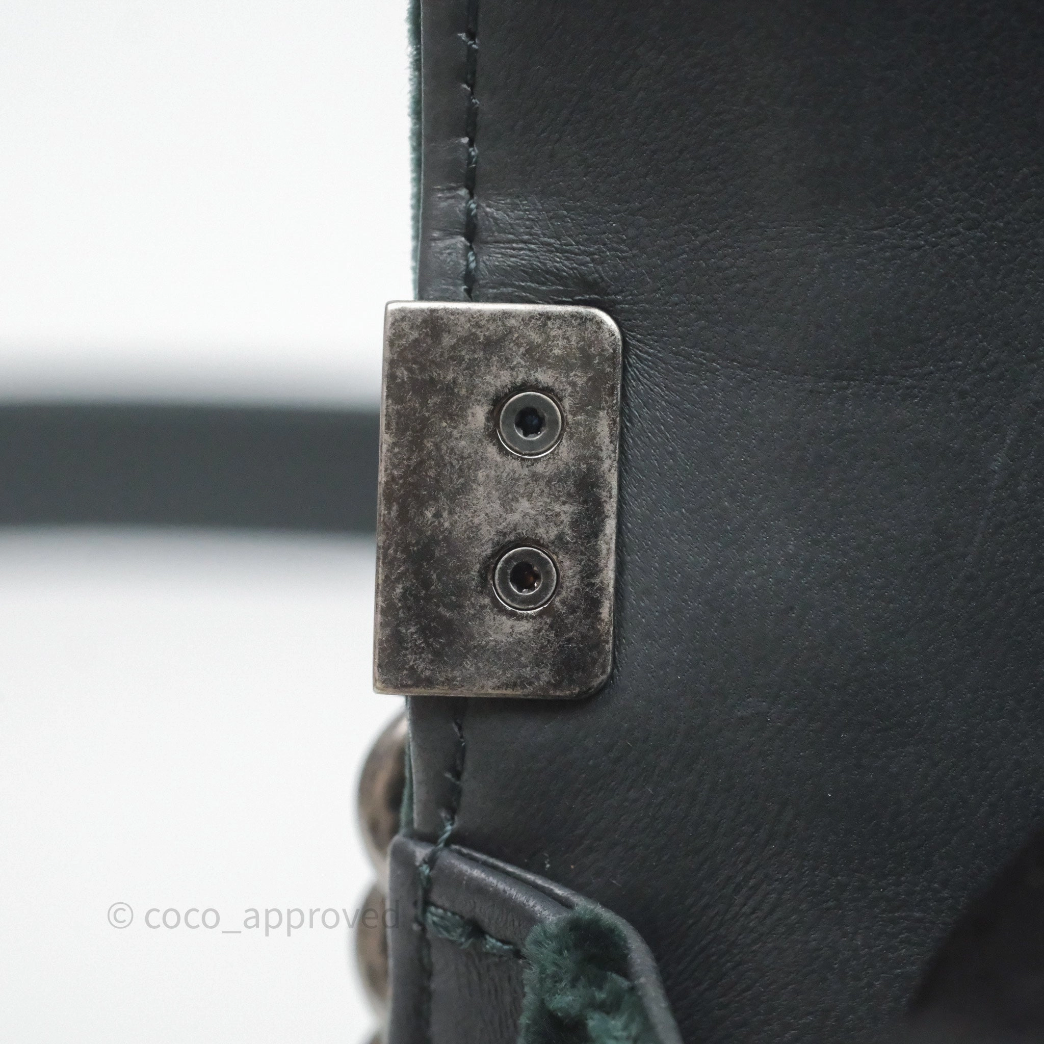 Chanel Small Boy Quilted Dark Green Velvet Ruthenium Hardware