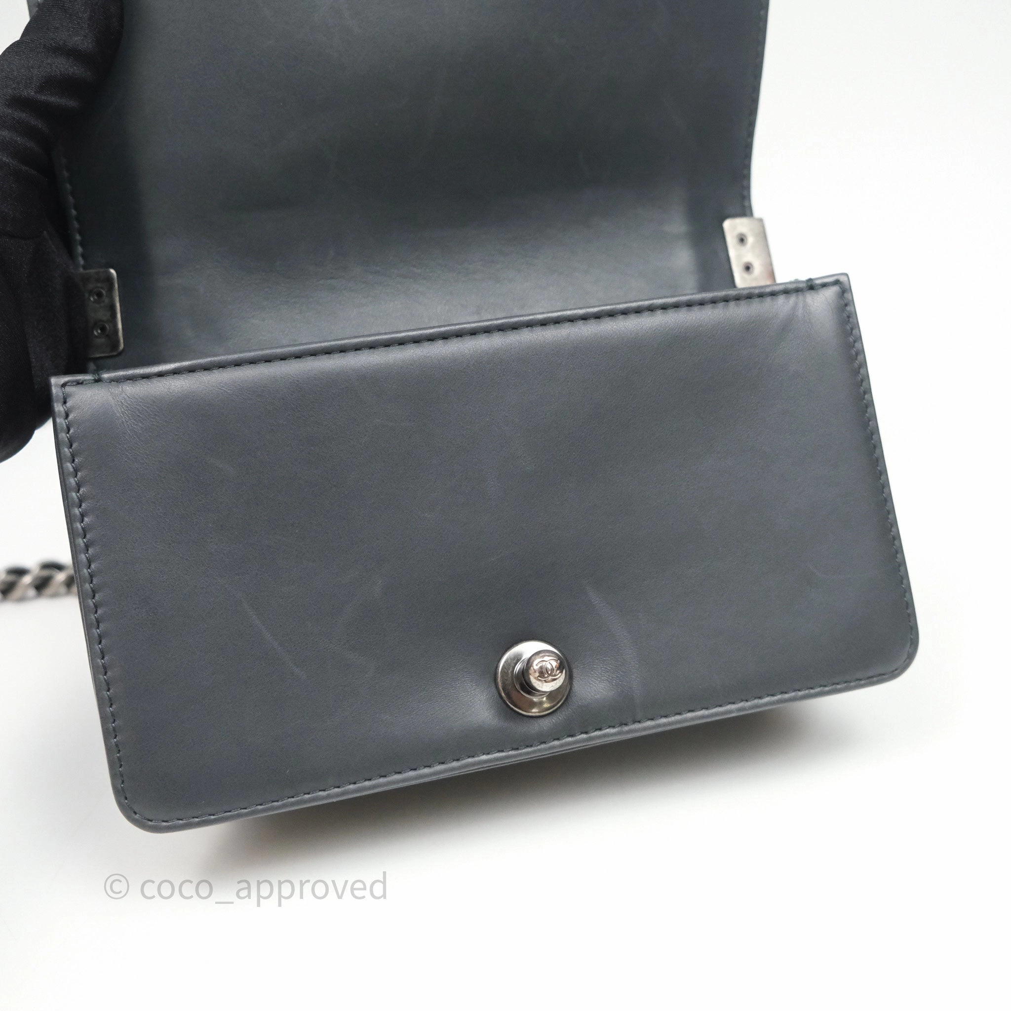 Chanel Small Boy Quilted Dark Green Velvet Ruthenium Hardware