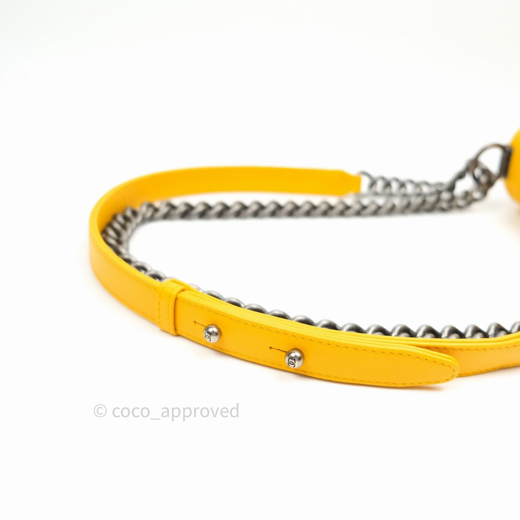 Chanel Small Boy Quilted Yellow Lambskin Ruthenium Hardware