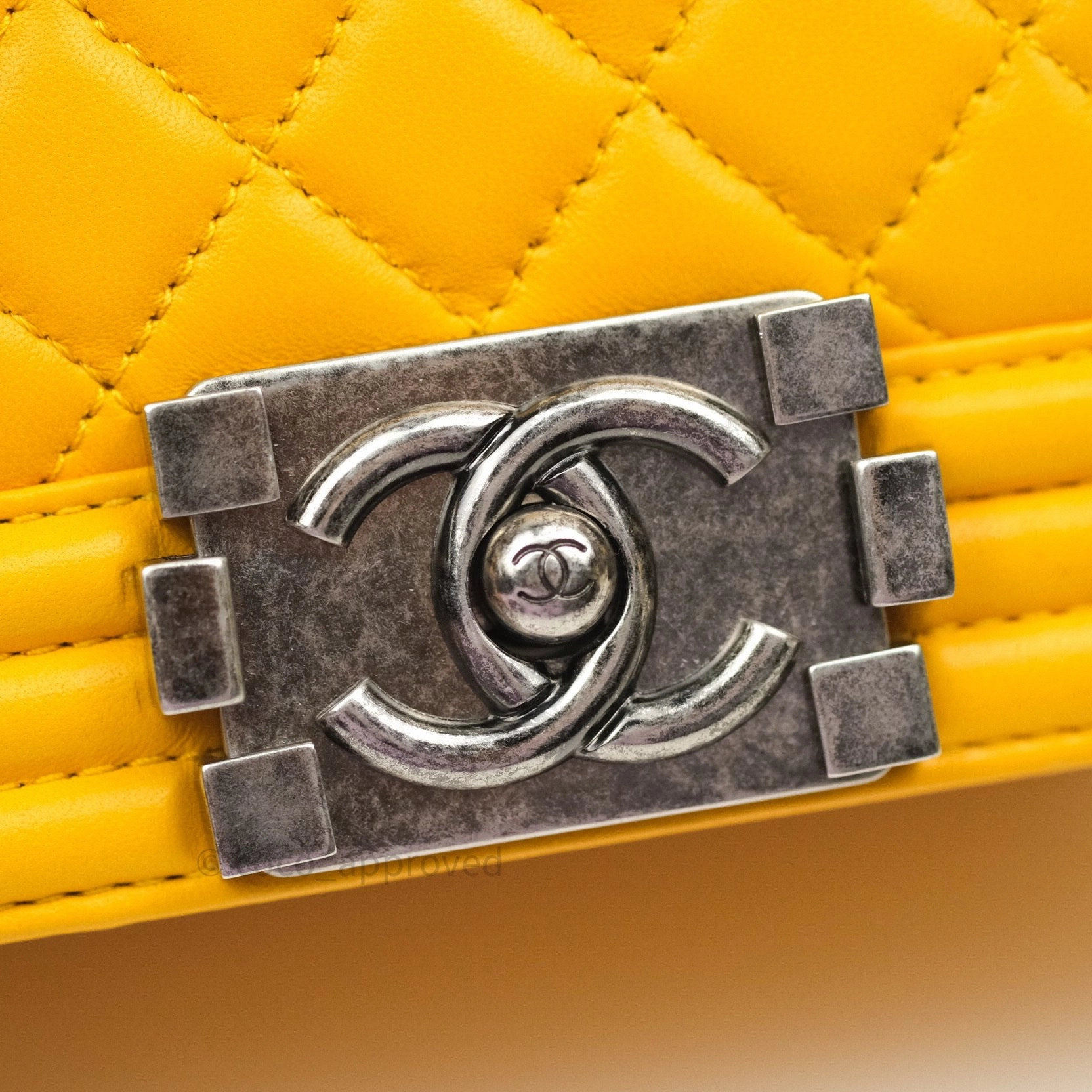 Chanel Small Boy Quilted Yellow Lambskin Ruthenium Hardware