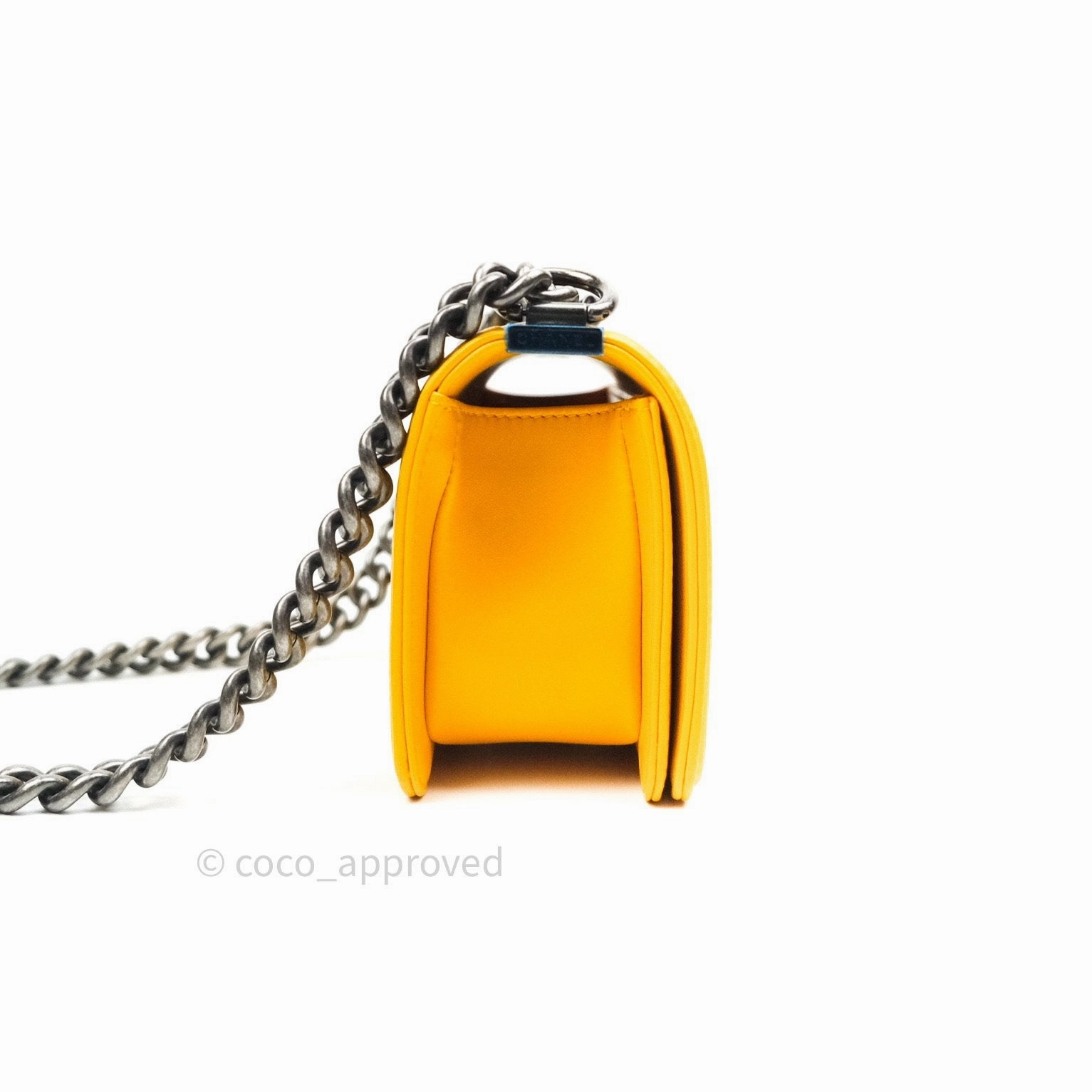 Chanel Small Boy Quilted Yellow Lambskin Ruthenium Hardware