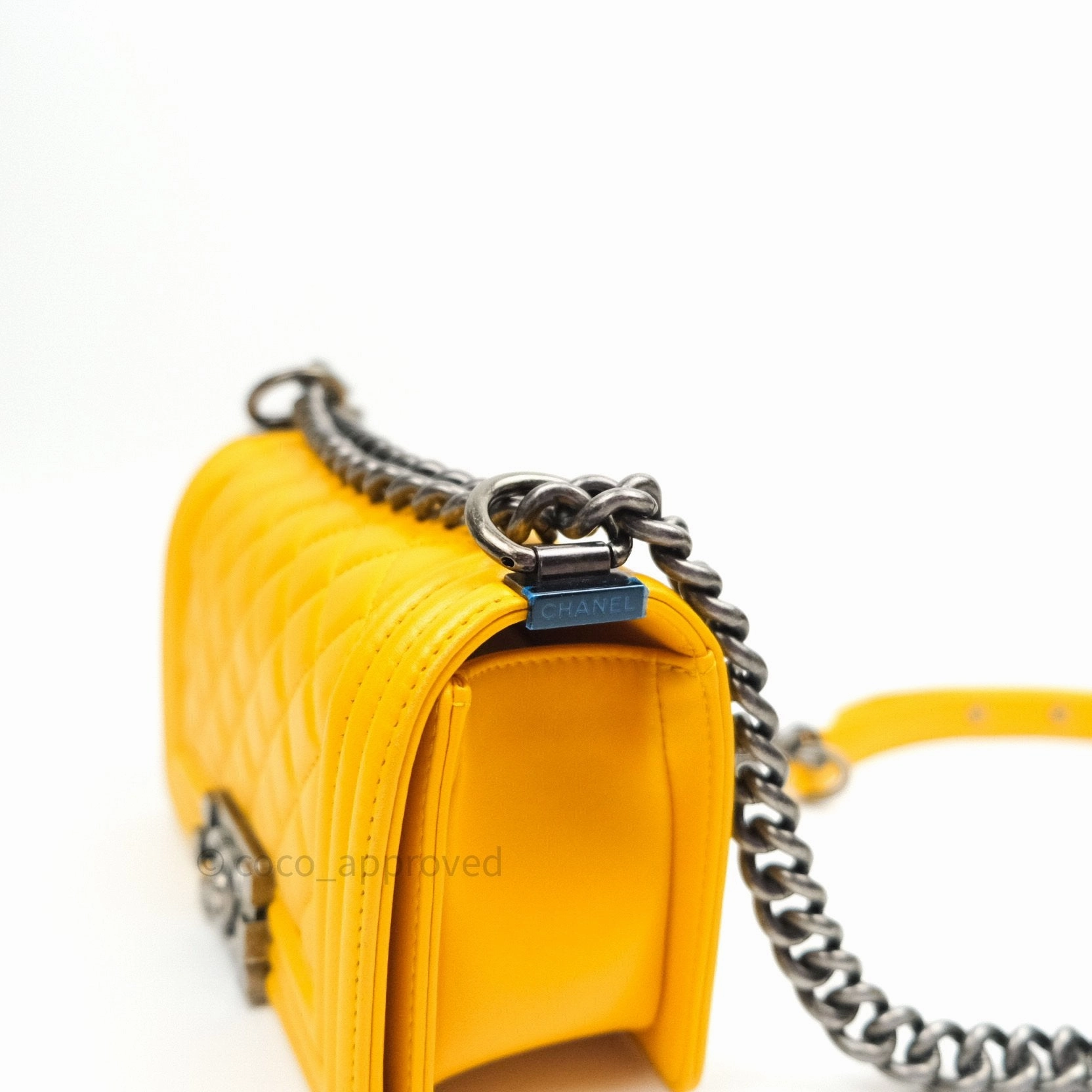 Chanel Small Boy Quilted Yellow Lambskin Ruthenium Hardware