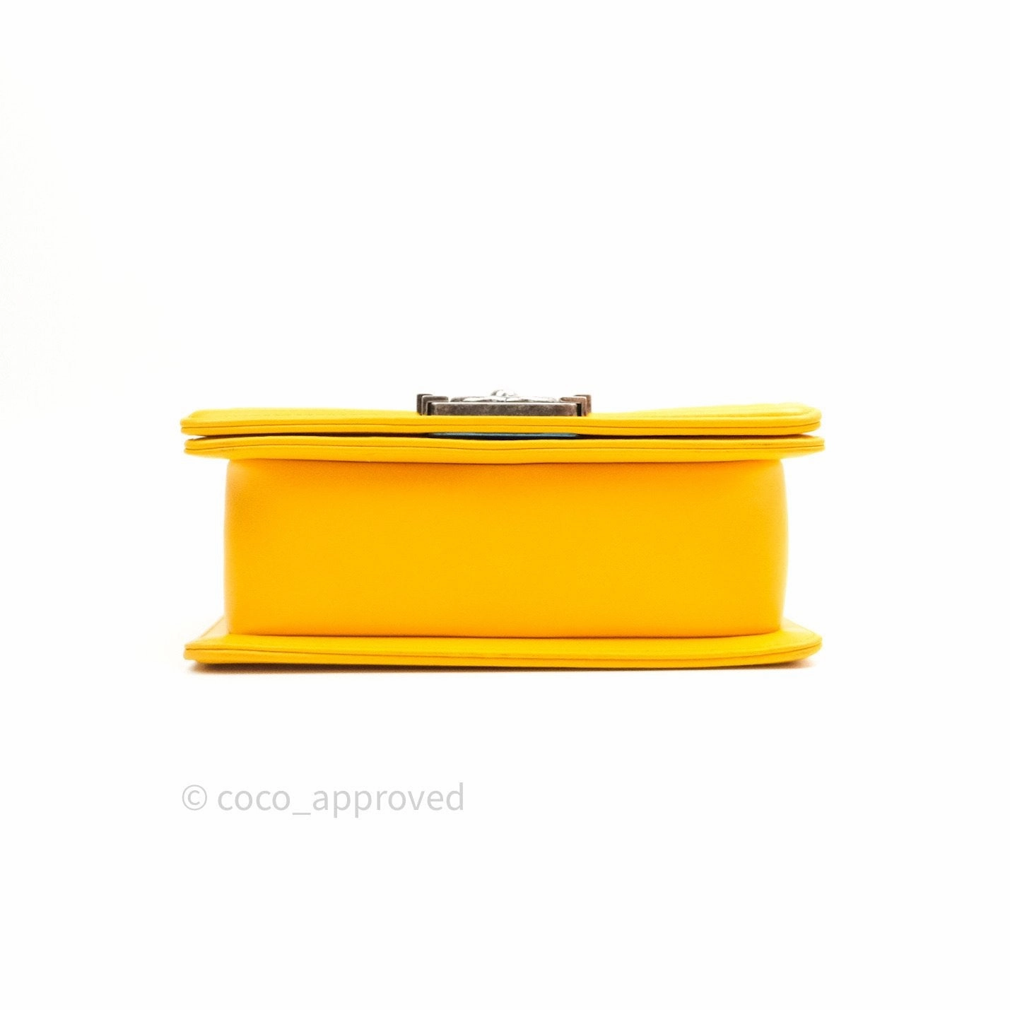 Chanel Small Boy Quilted Yellow Lambskin Ruthenium Hardware