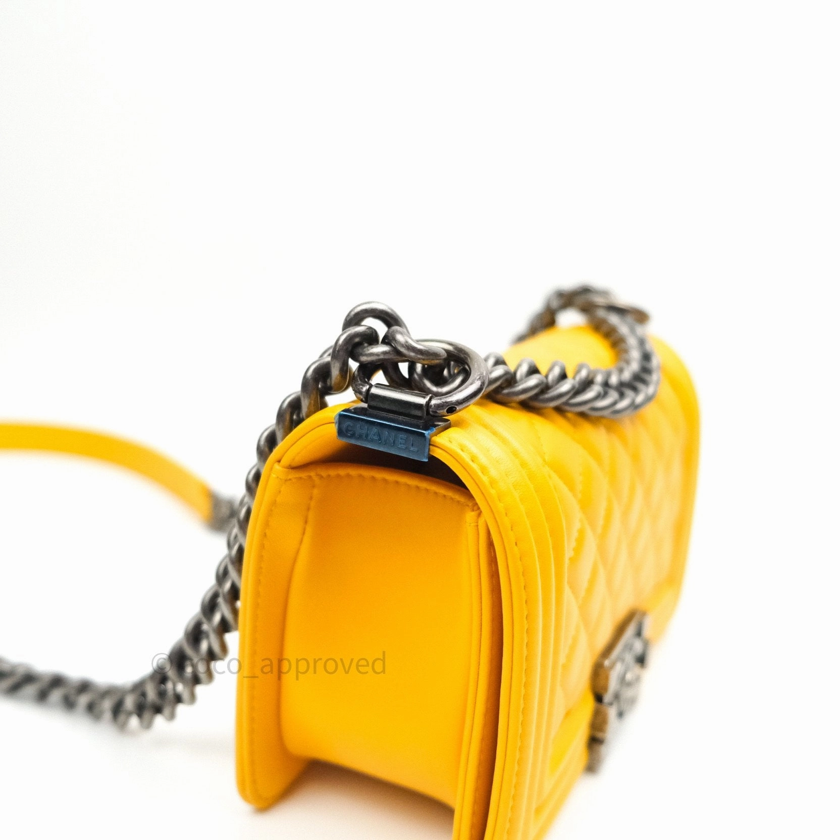 Chanel Small Boy Quilted Yellow Lambskin Ruthenium Hardware