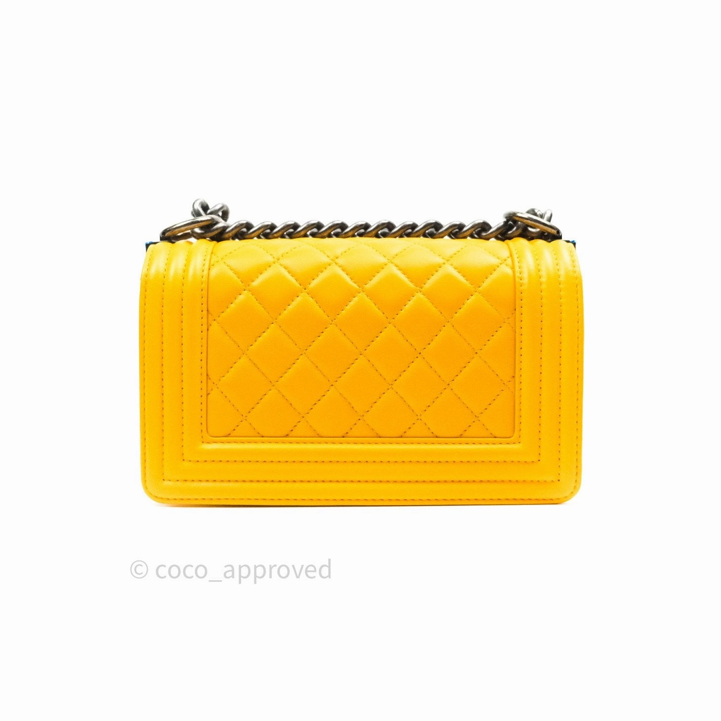Chanel Small Boy Quilted Yellow Lambskin Ruthenium Hardware