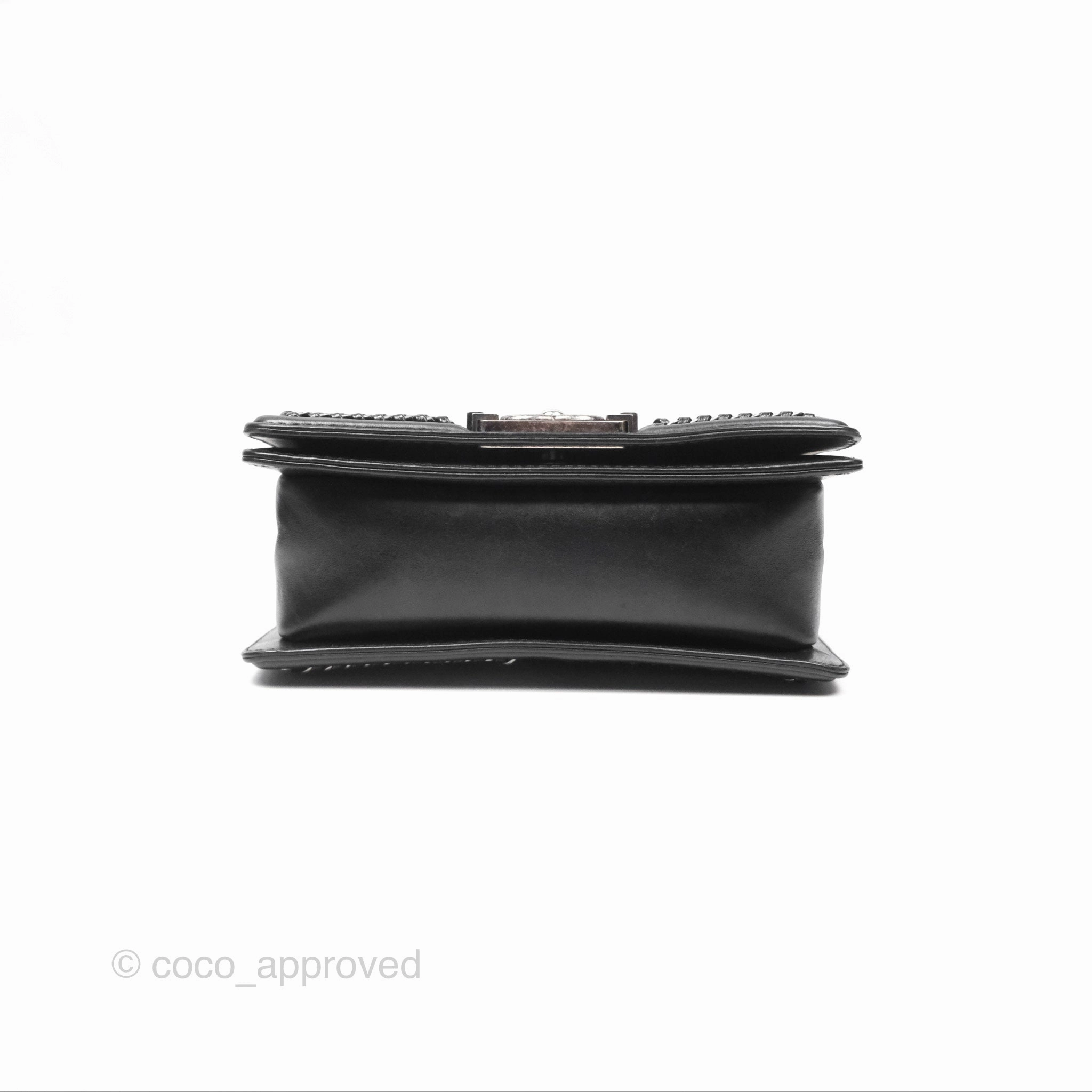 Chanel Small Chain Around Top Handle Boy Black Calfskin Ruthenium Hardware