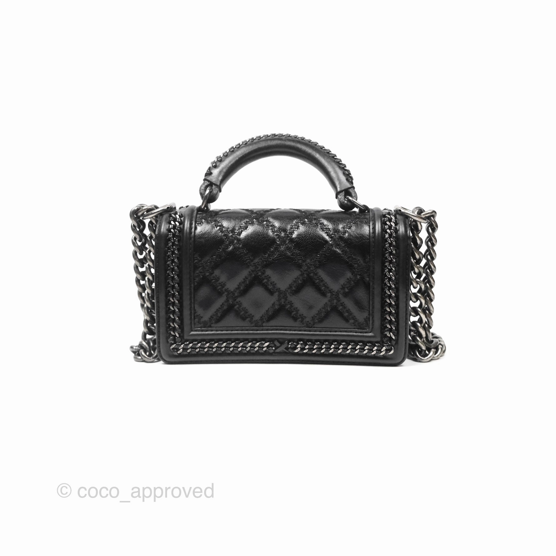 Chanel Small Chain Around Top Handle Boy Black Calfskin Ruthenium Hardware