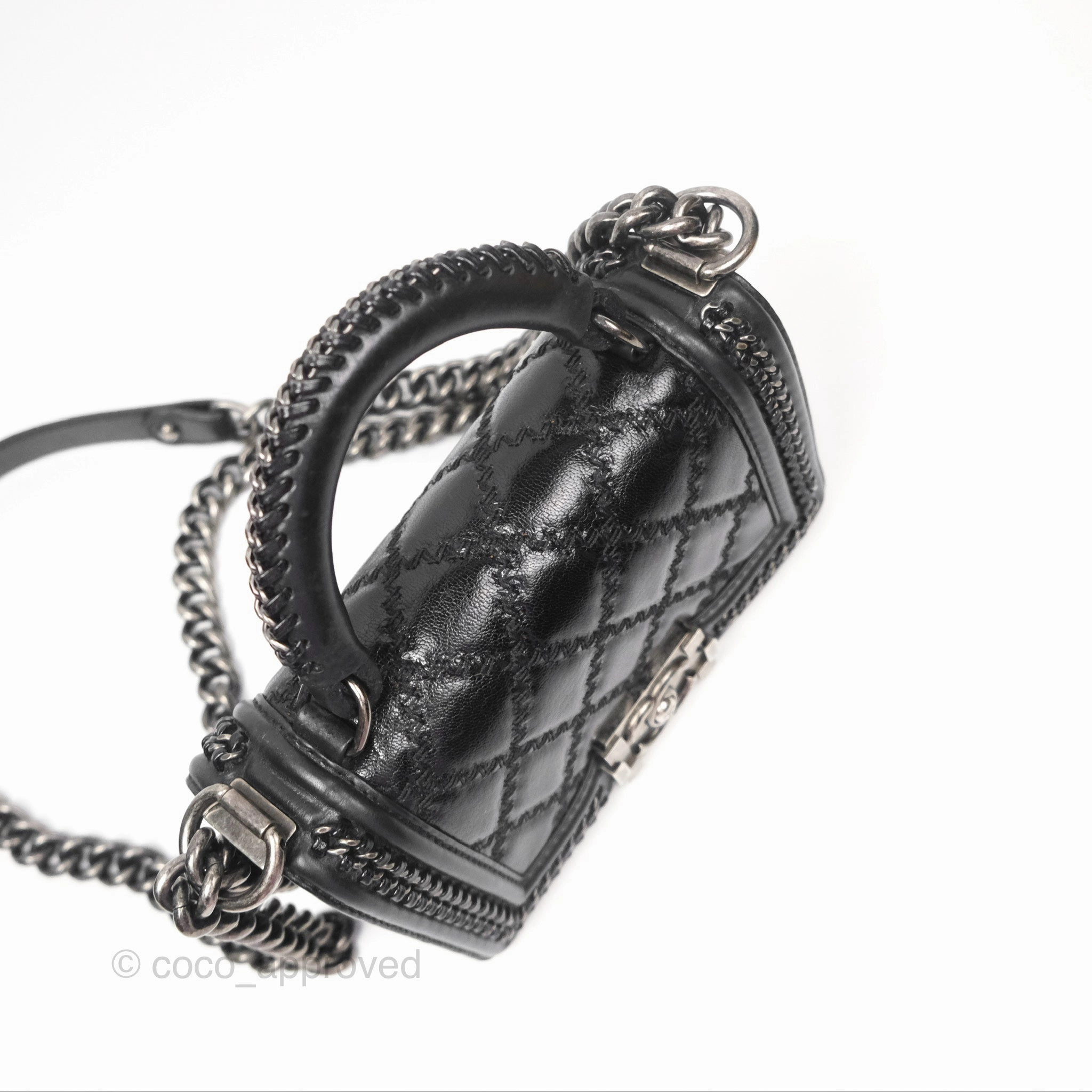 Chanel Small Chain Around Top Handle Boy Black Calfskin Ruthenium Hardware