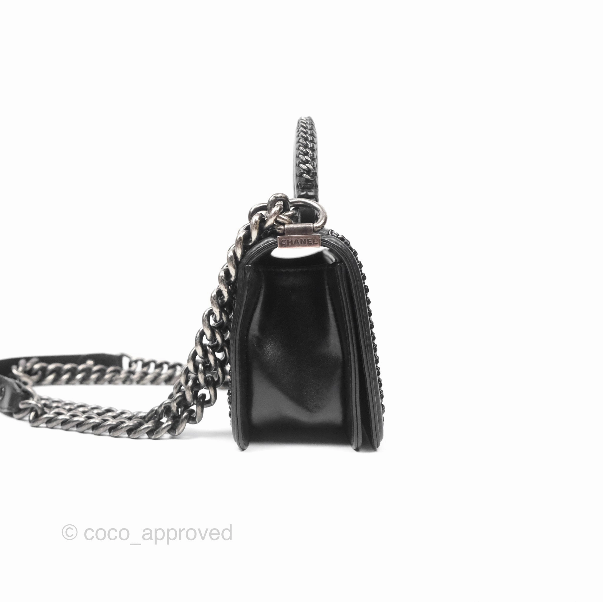 Chanel Small Chain Around Top Handle Boy Black Calfskin Ruthenium Hardware