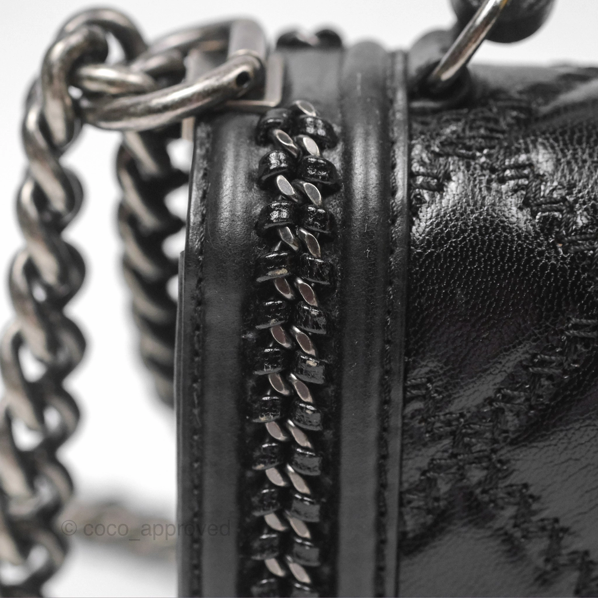 Chanel Small Chain Around Top Handle Boy Black Calfskin Ruthenium Hardware