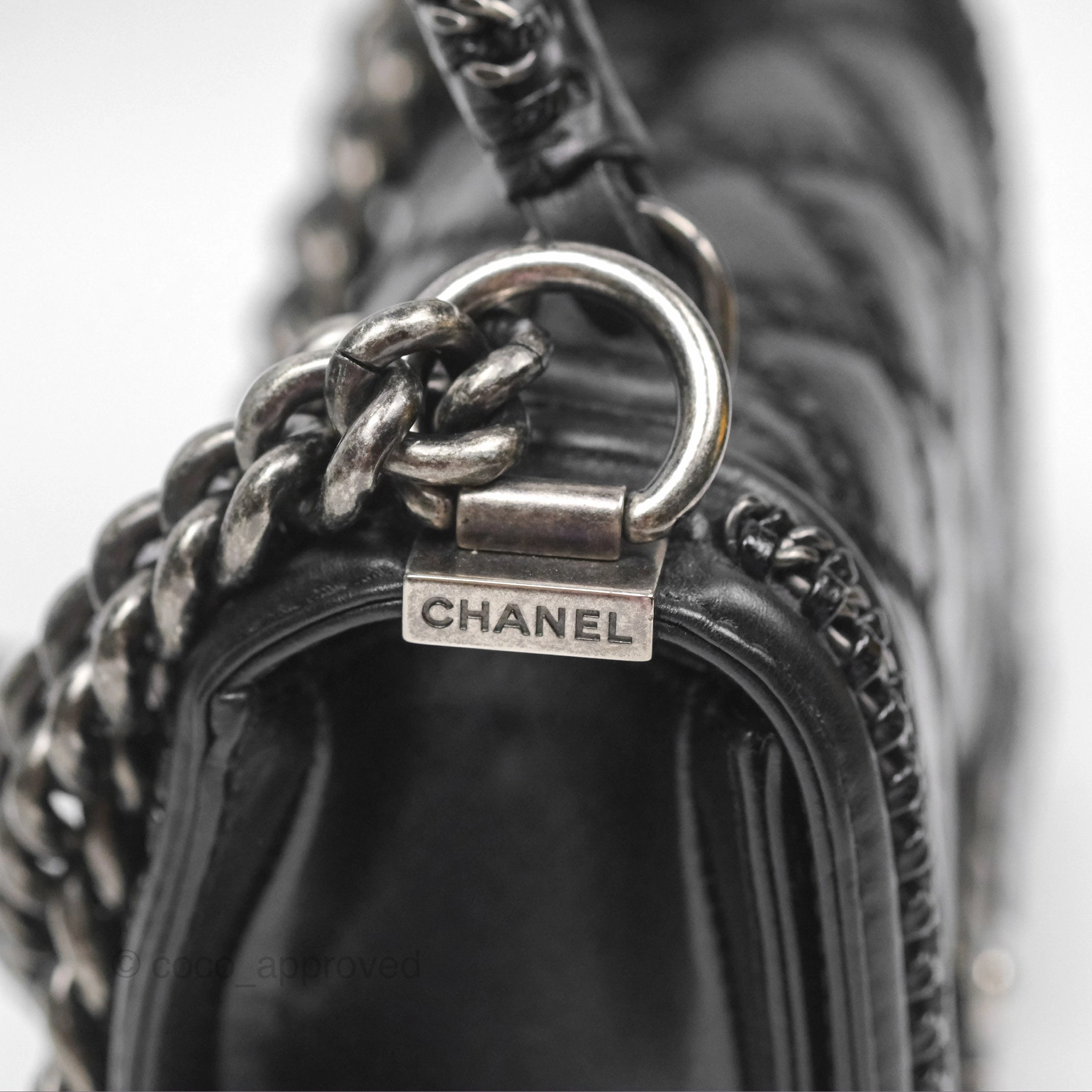 Chanel Small Chain Around Top Handle Boy Black Calfskin Ruthenium Hardware