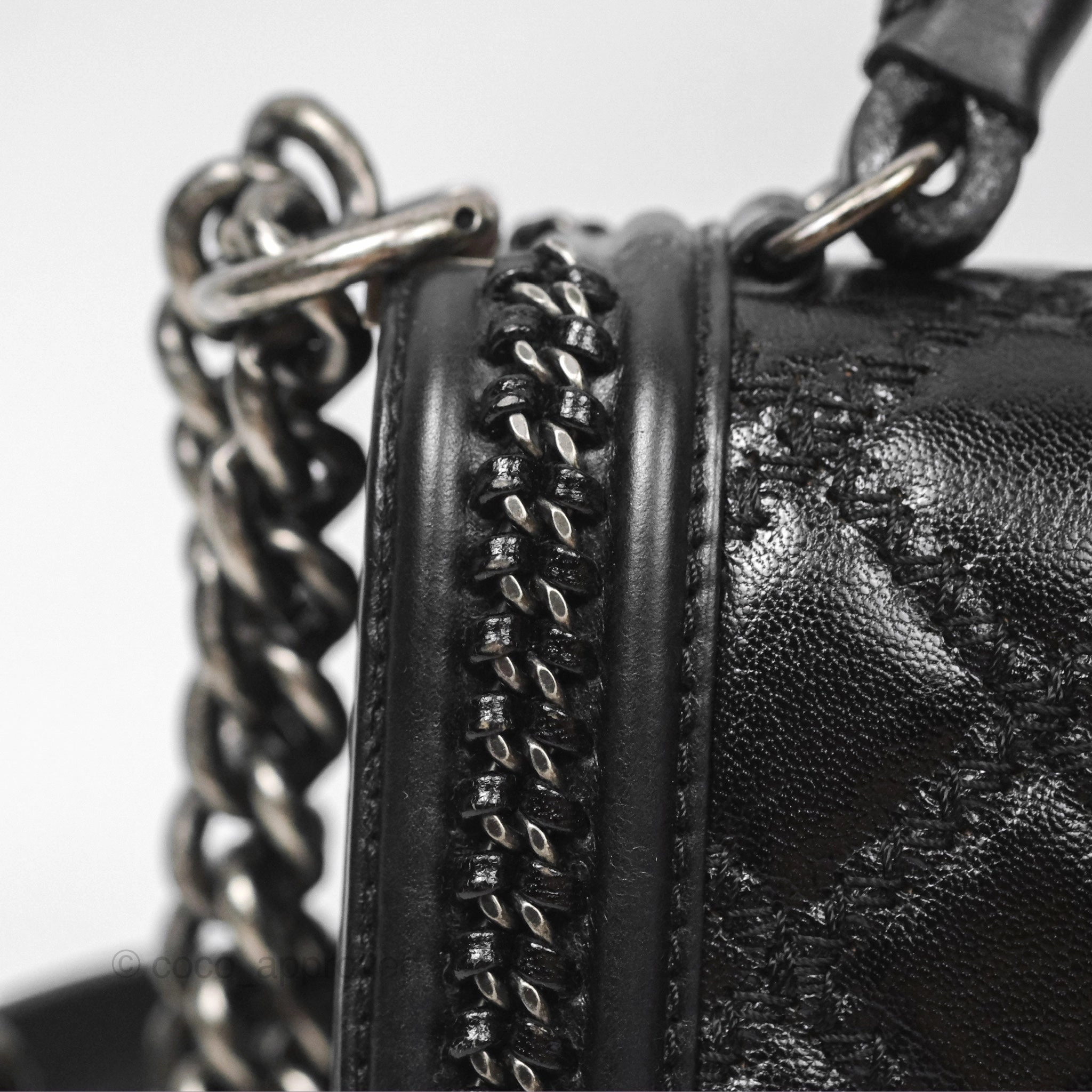 Chanel Small Chain Around Top Handle Boy Black Calfskin Ruthenium Hardware