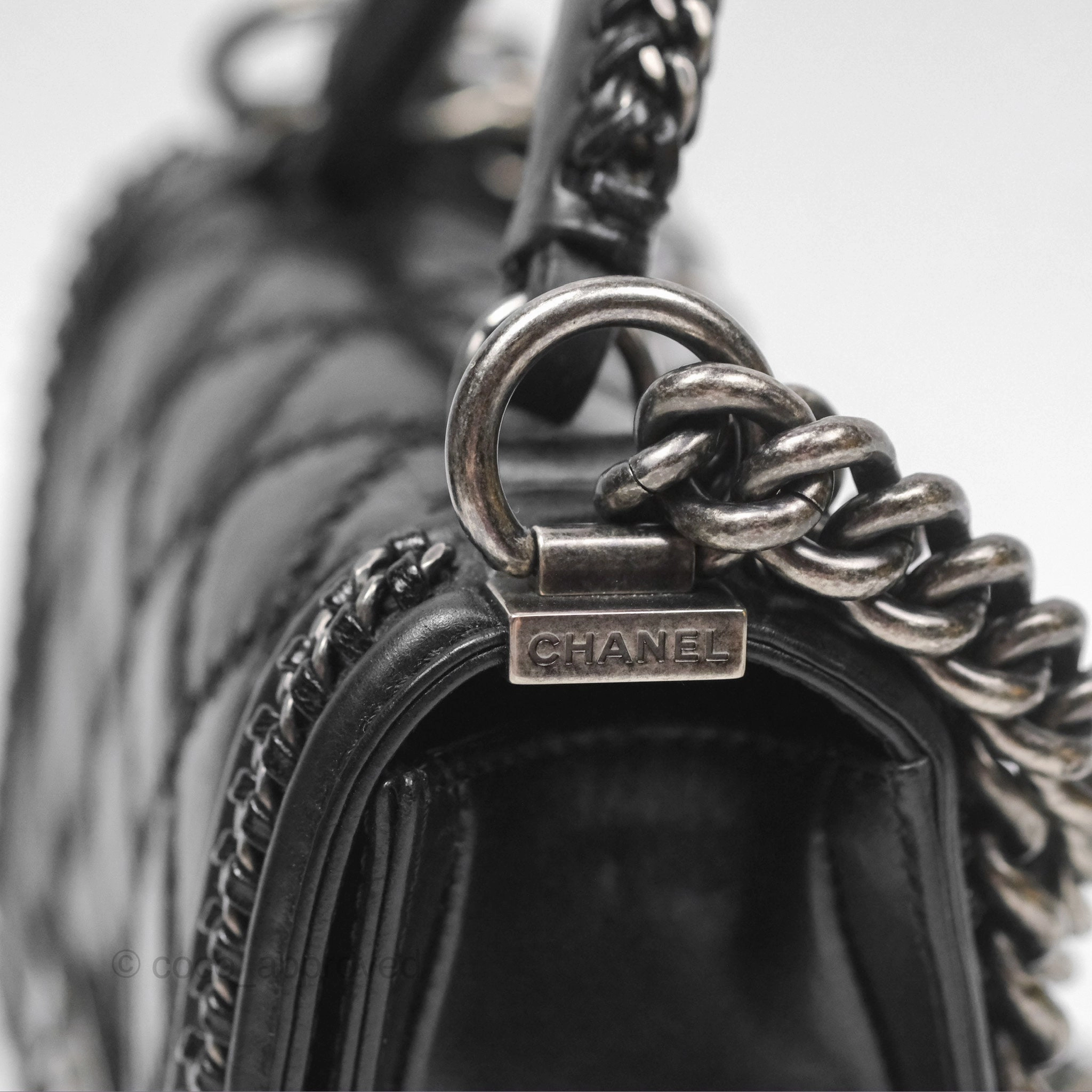 Chanel Small Chain Around Top Handle Boy Black Calfskin Ruthenium Hardware